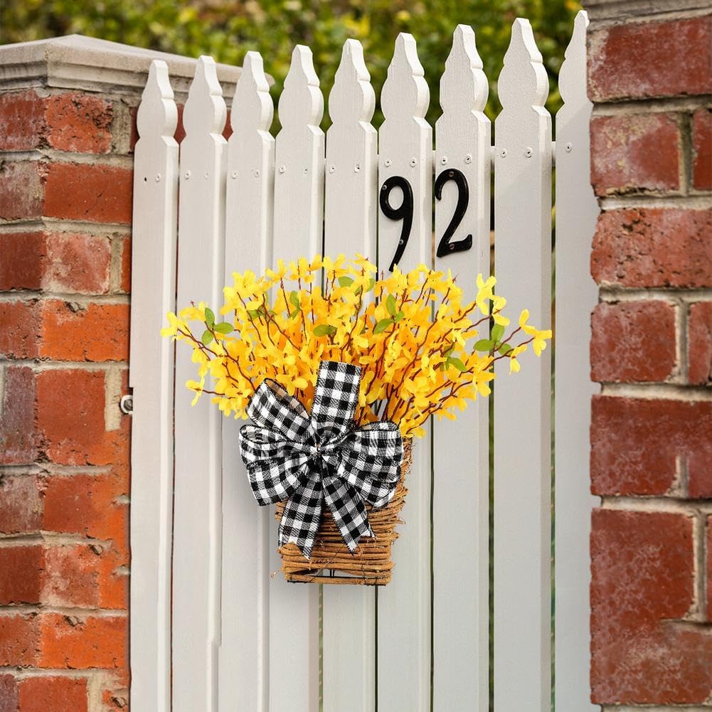 Hydrangea Door Wreath with Artificial Flowers and Rattan Basket 1