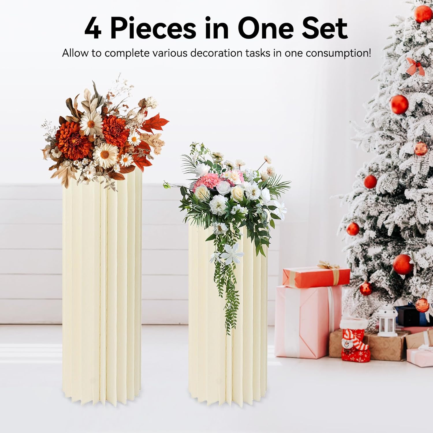 4 Pcs Foldable Cardboard Column Pedestal for Wedding Decor
