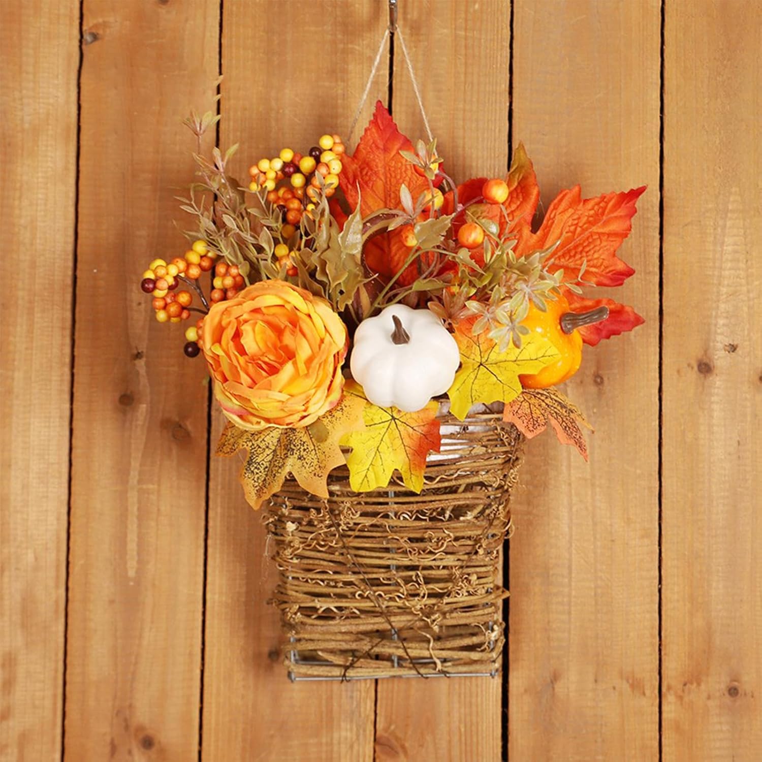 Thanksgiving Door Wreath with Peony and Pumpkin