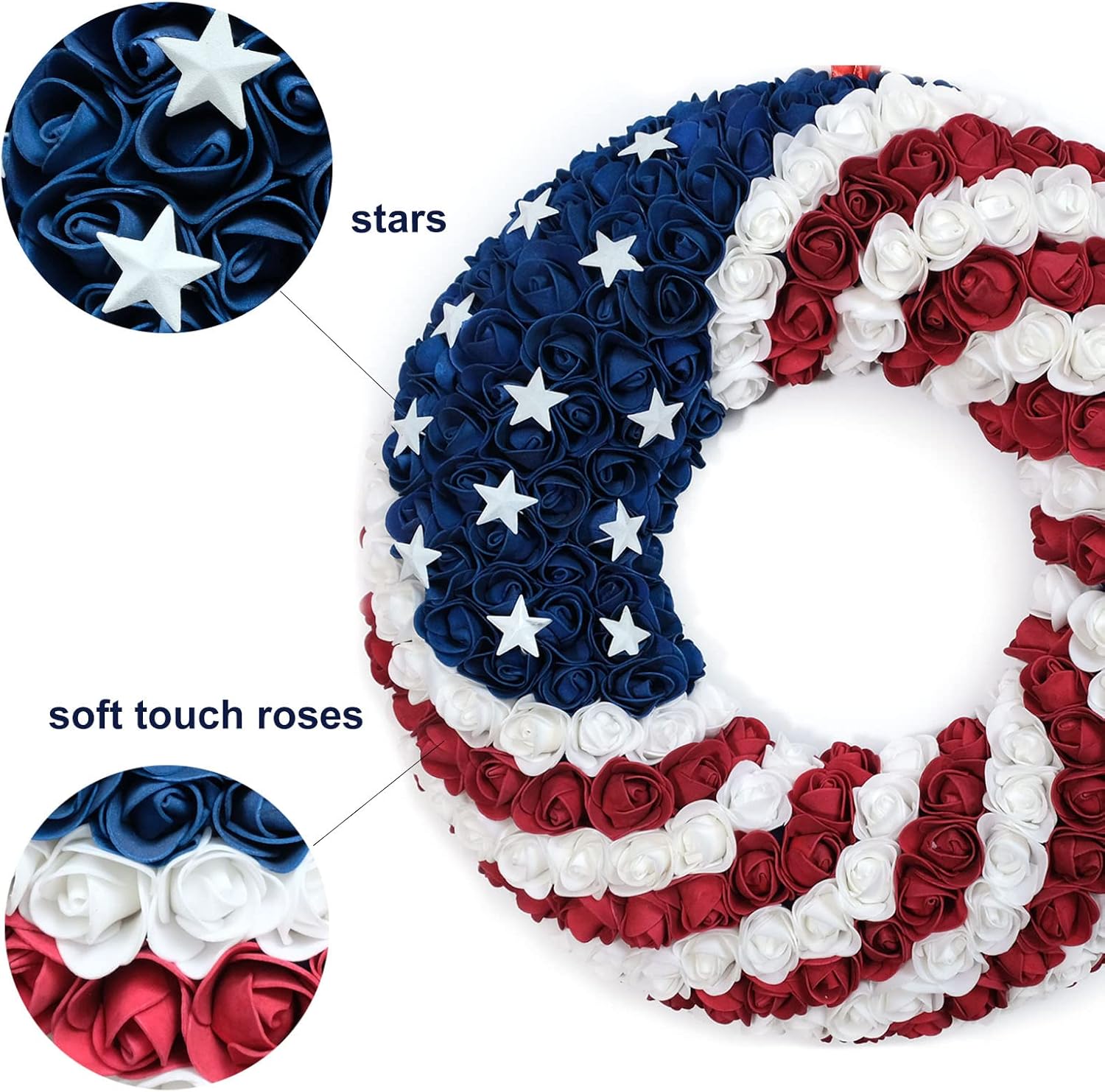18 Inch Patriotic Roses Wreath for 4th of July
