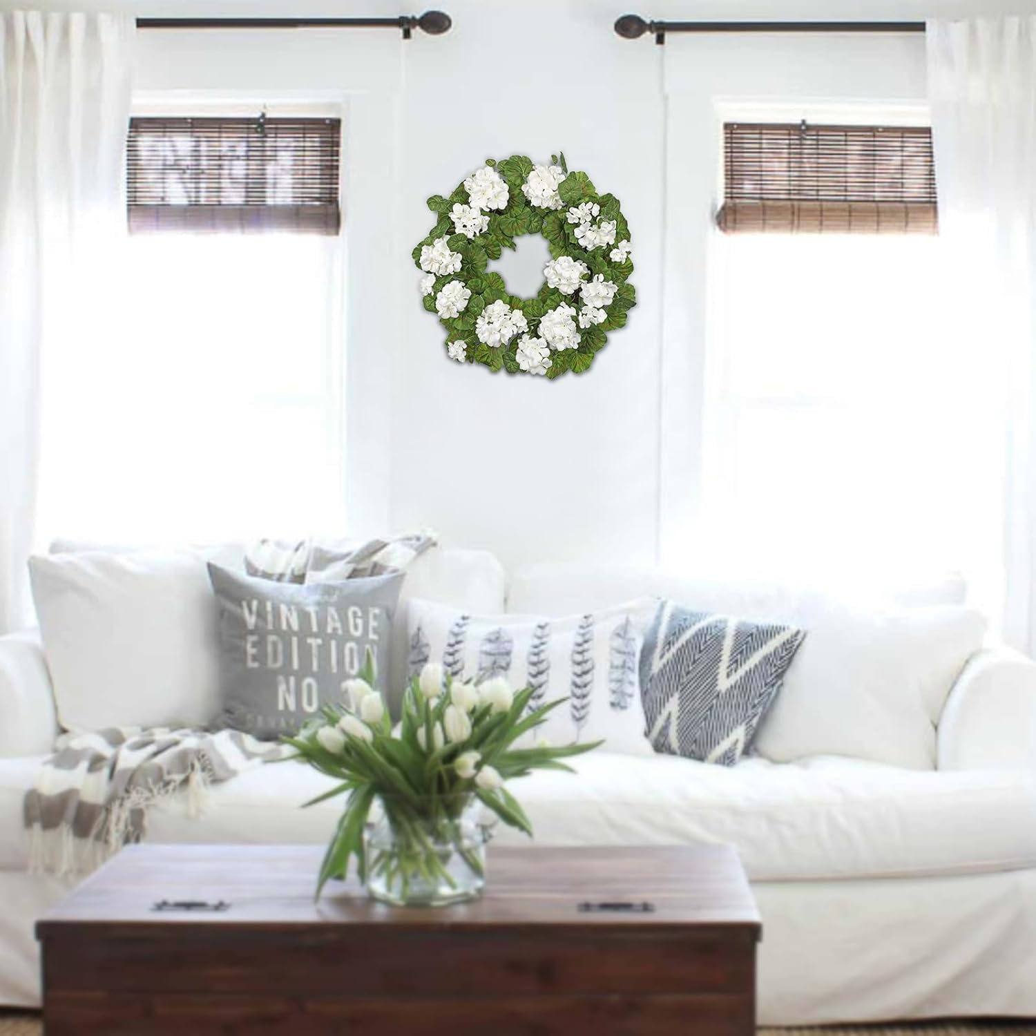 Briful 196 Inch Geranium Wreath with Greenery