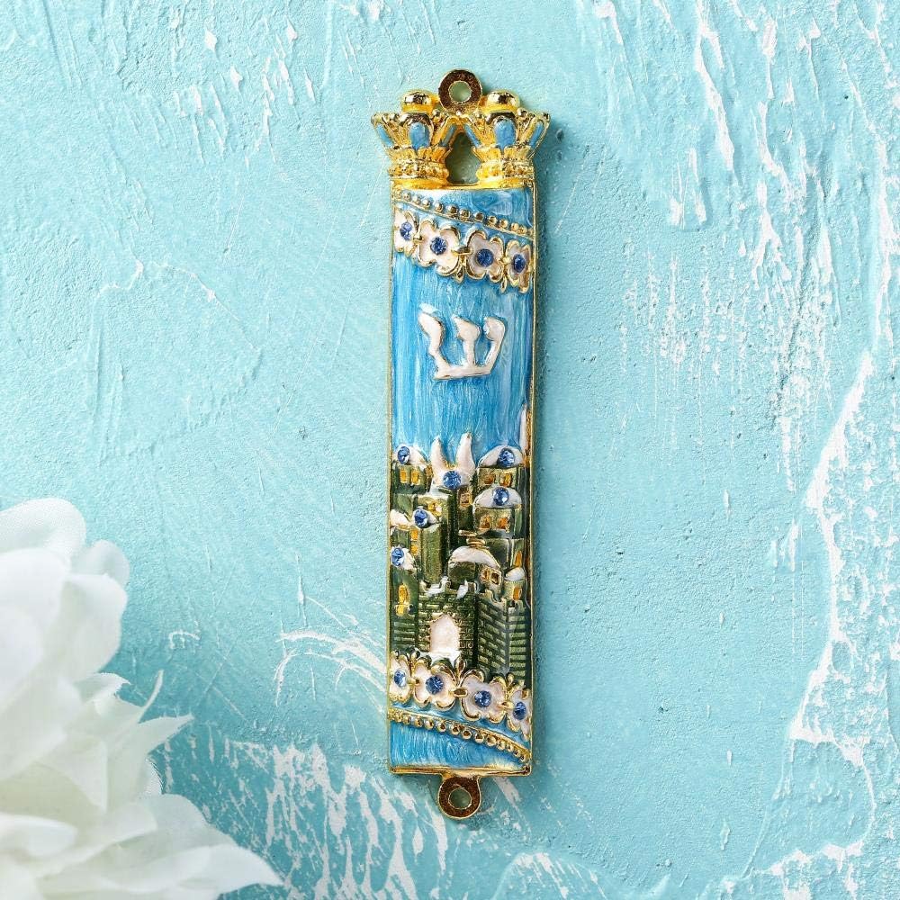 Matashi Hand Painted Mezuzah Gold Plated Jerusalem City Decor