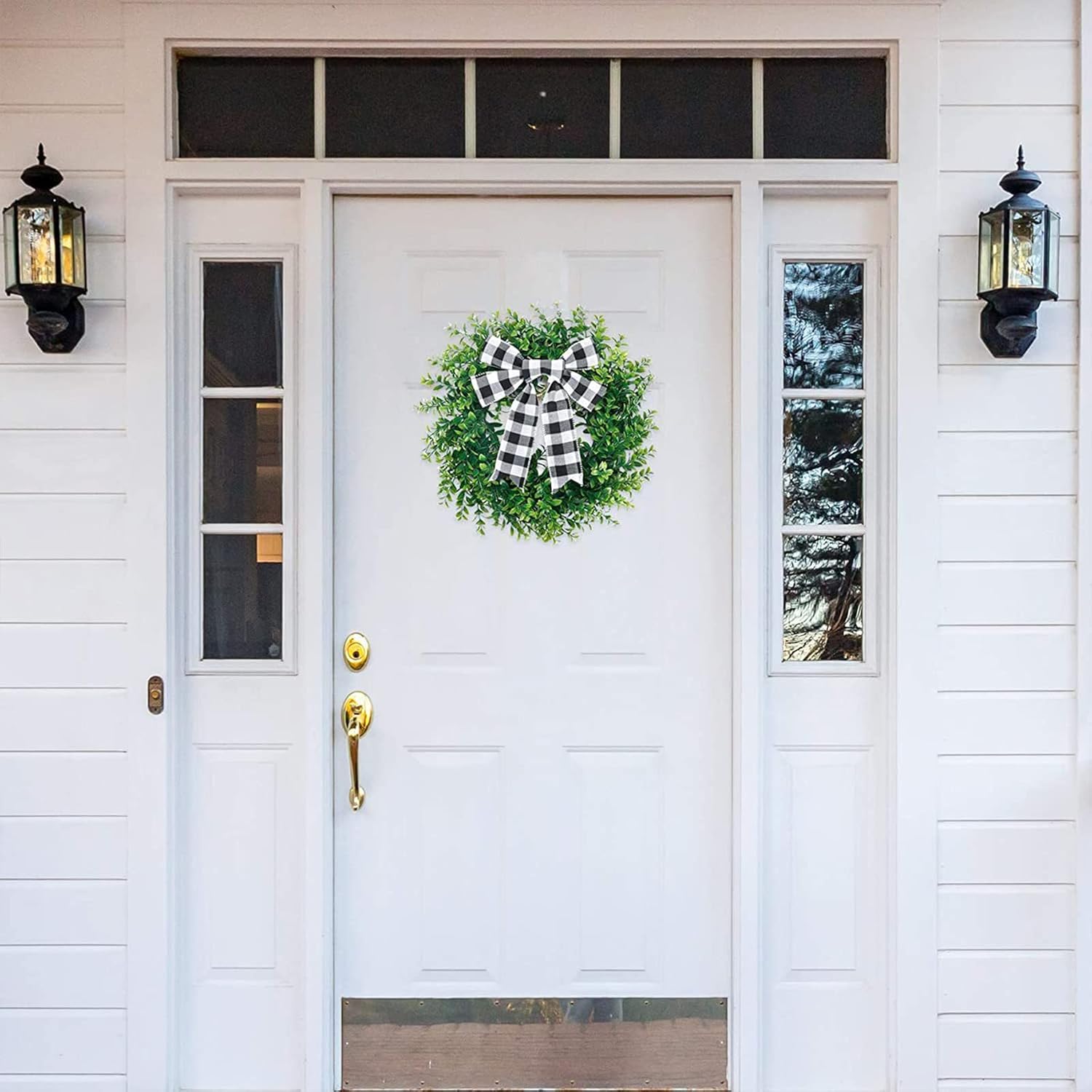 Belupai 157in Black White Plaid Bow Garland Wreath