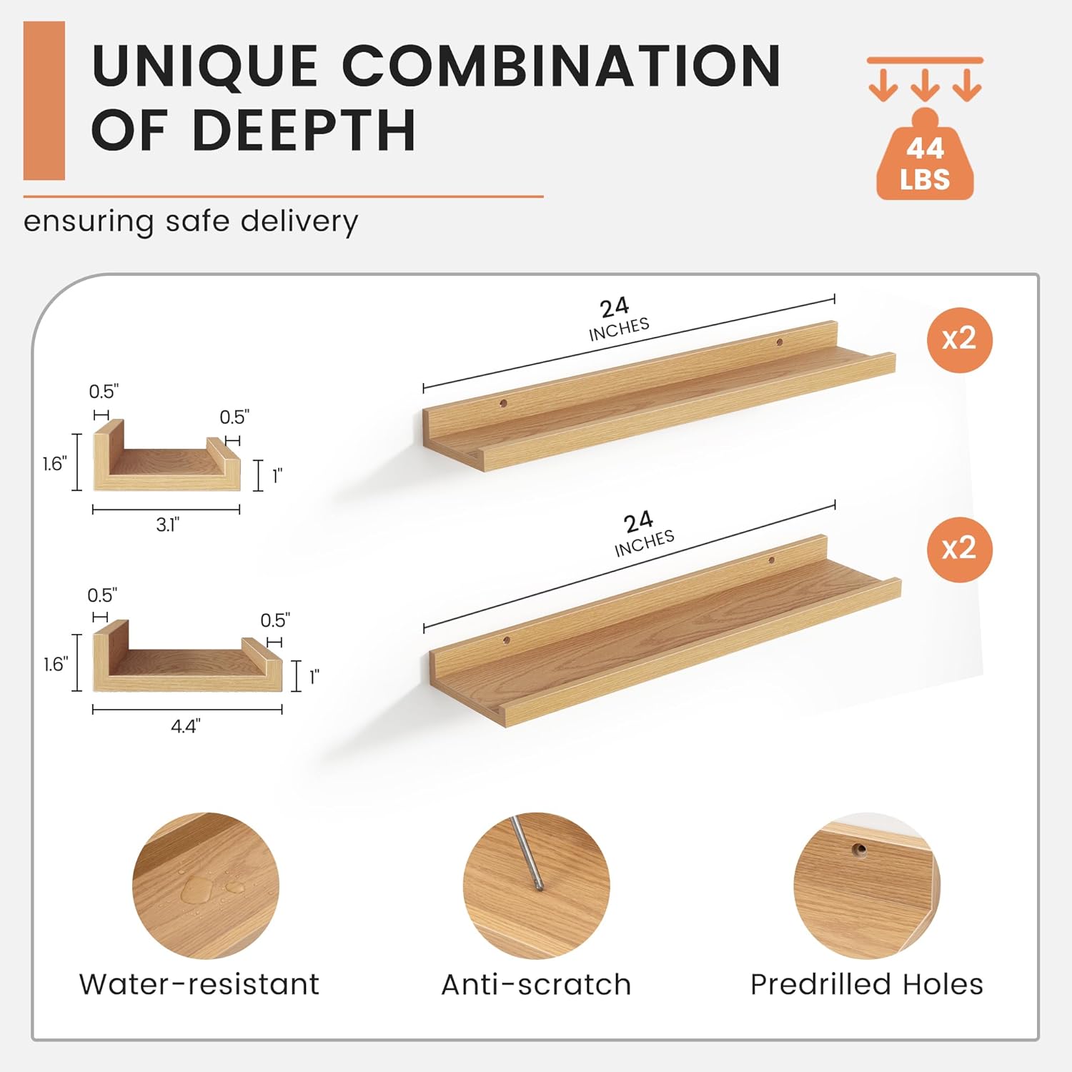 FLYJOE 4-Tier Floating Shelf Set for Wall
