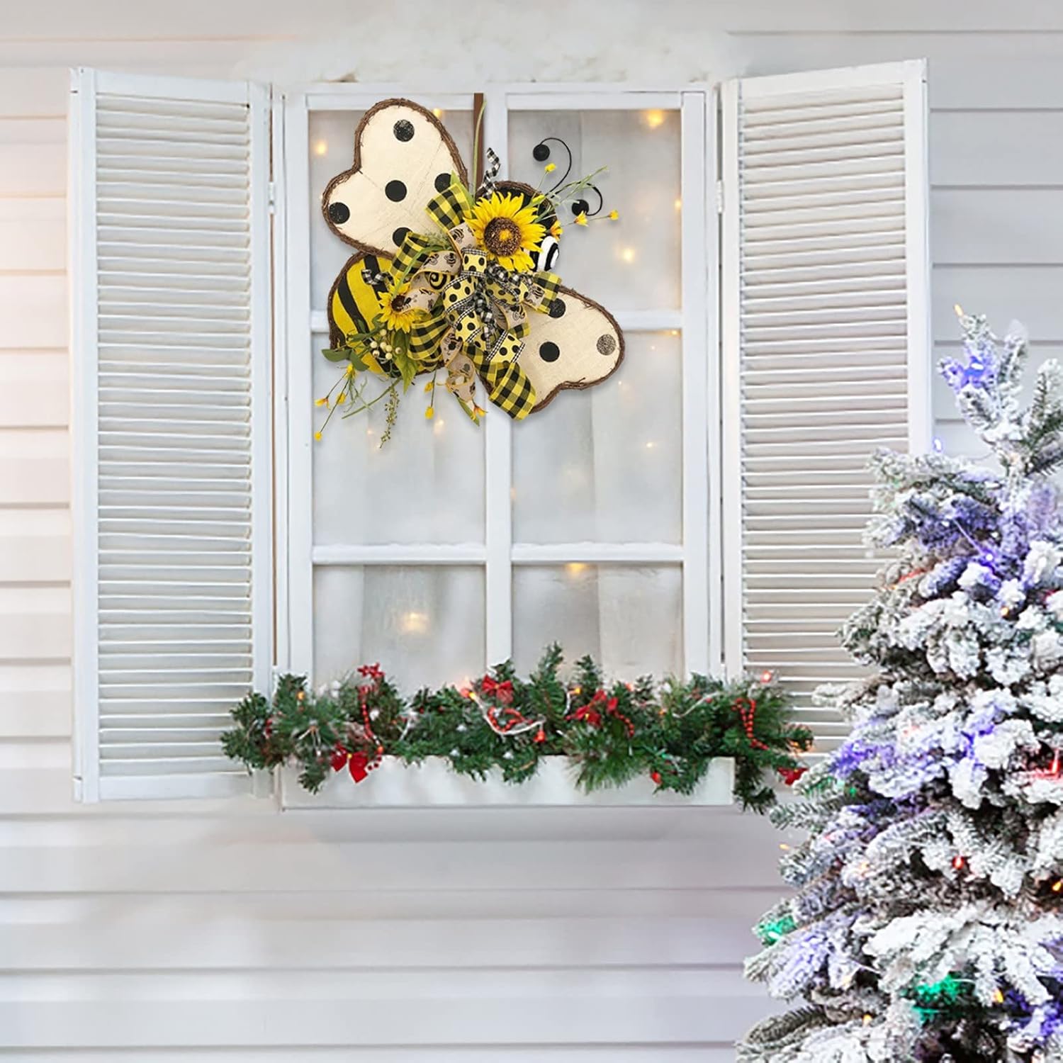 Sunflower Wreath Bee Garland Decor for Front Door