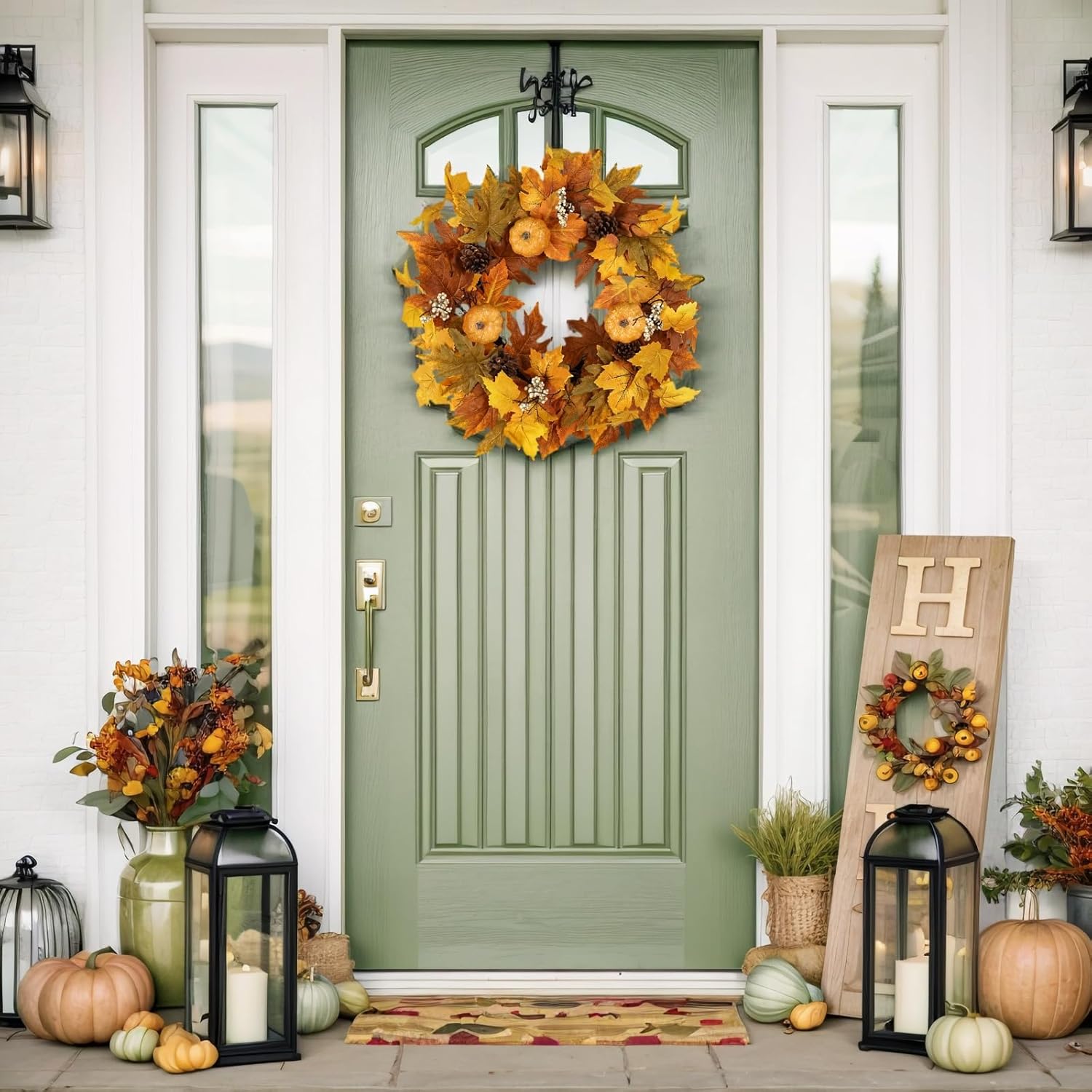 Fall Wreaths with Timer Lights for Front Door