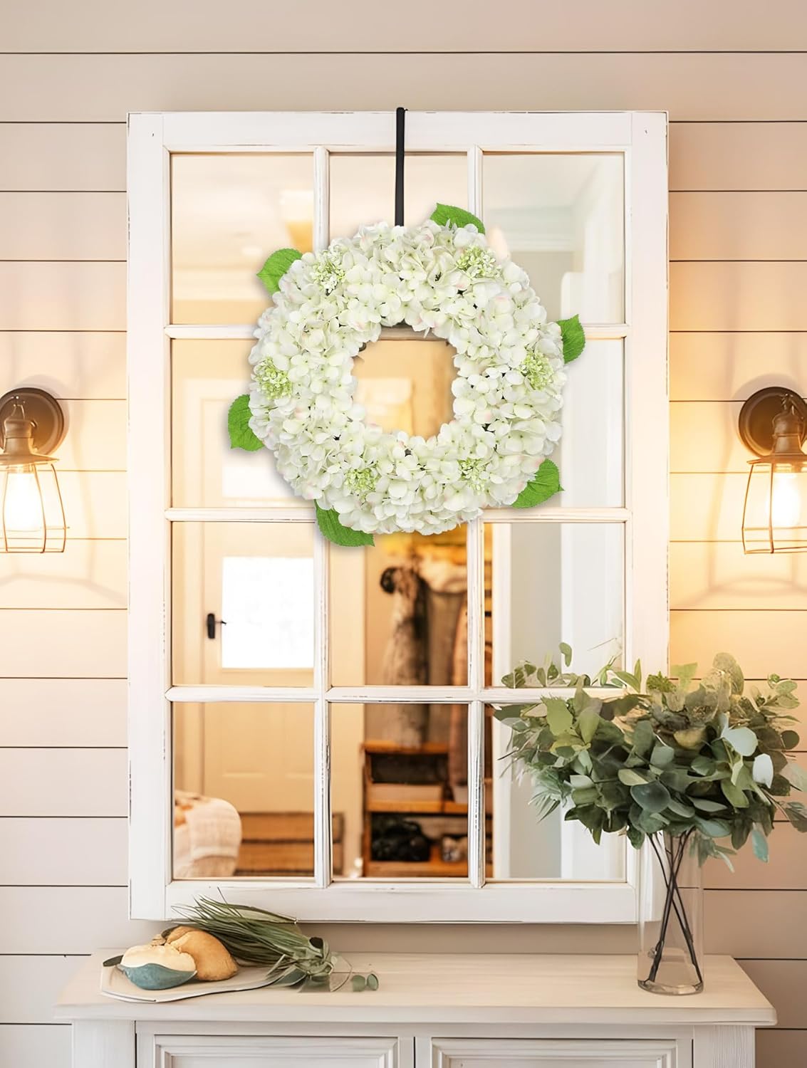 20 Inch Artificial White Hydrangea Door Wreath