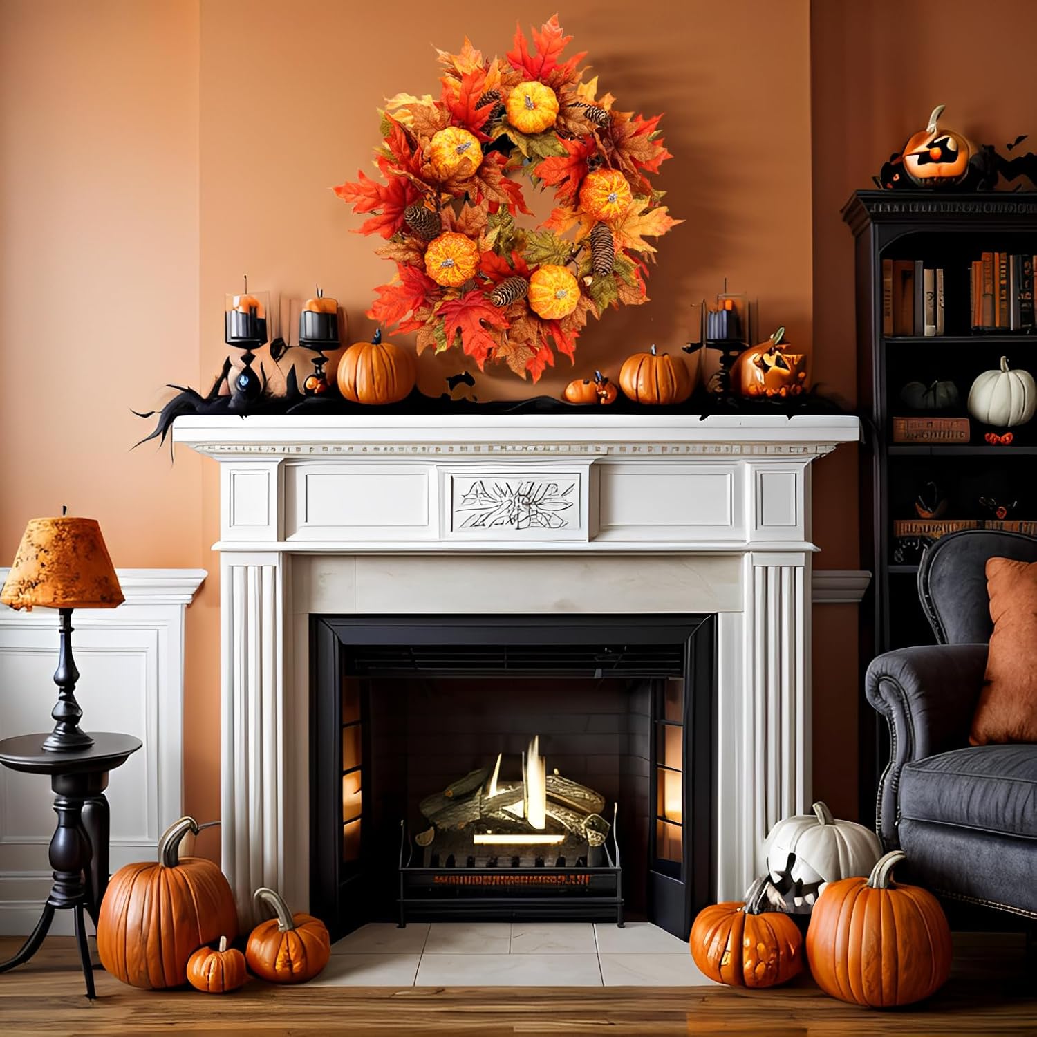 20 Inch Fall Wreath for Front Door and Entryway