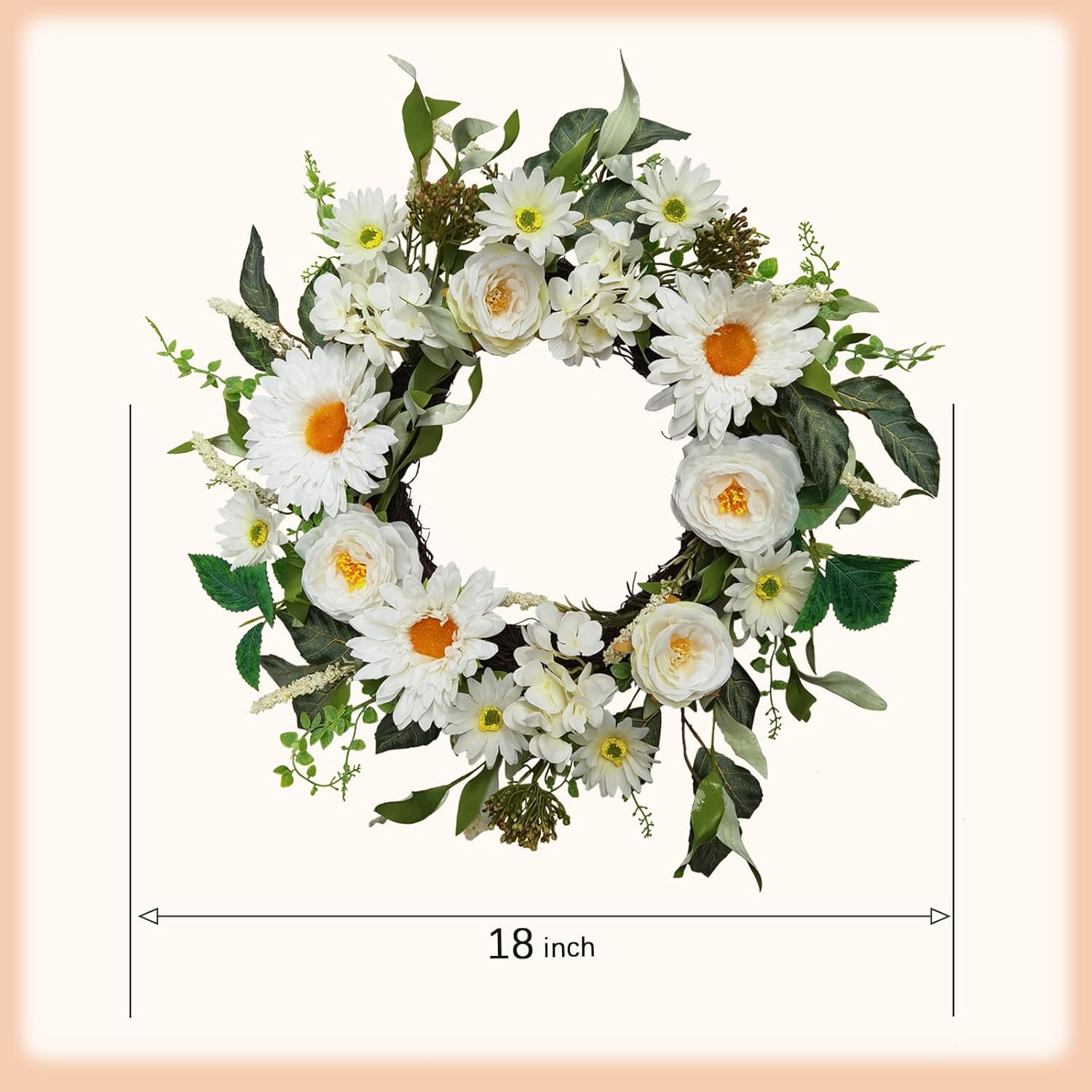 18 Inch Spring Summer Artificial Flower Wreath for Front Door