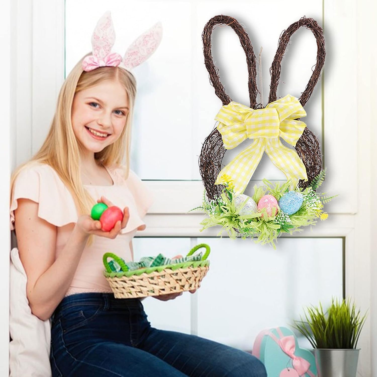 Easter Egg Wreath Door Decor Vintage Handmade Swag