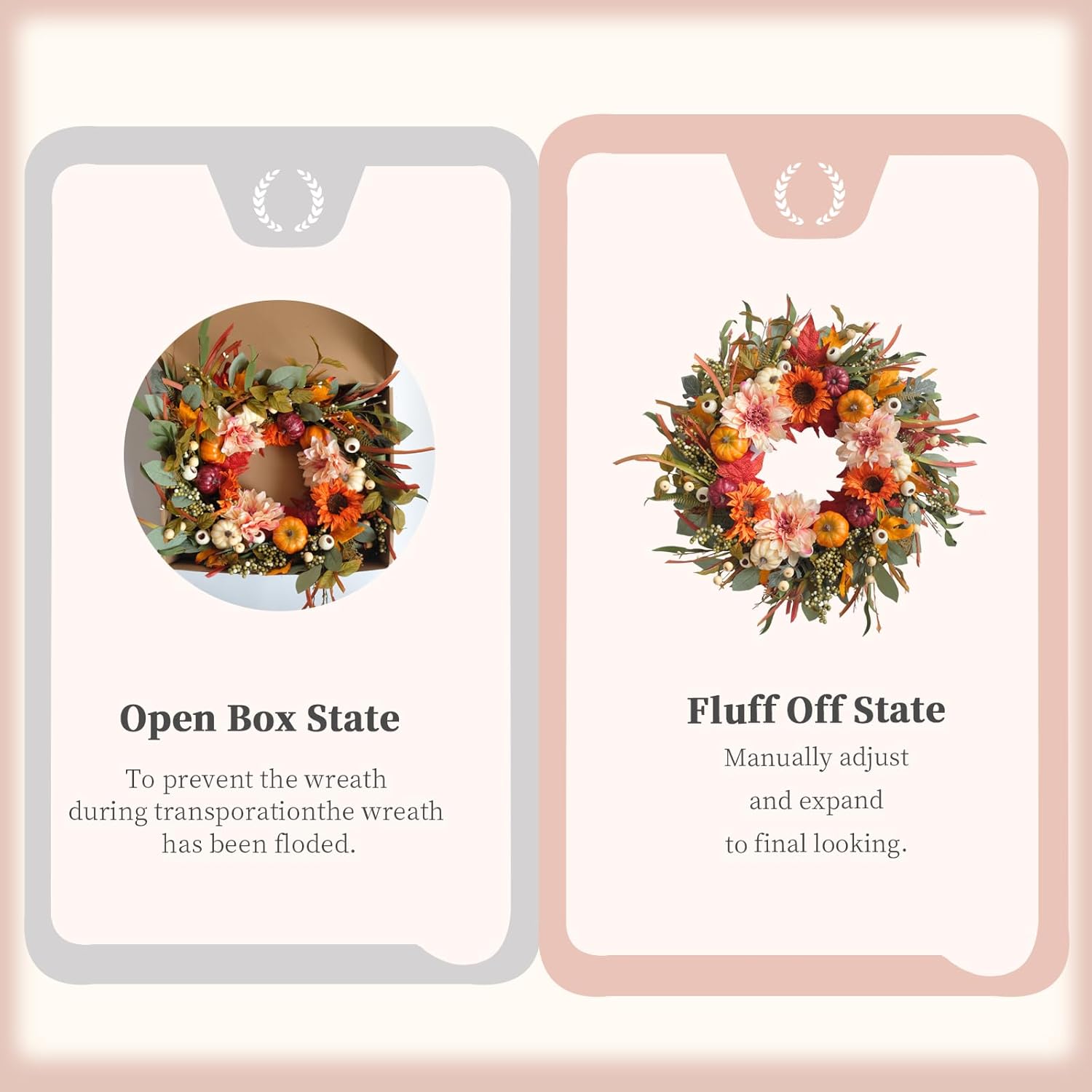 24 Inch Autumn Wreath with Sunflowers and Pumpkins
