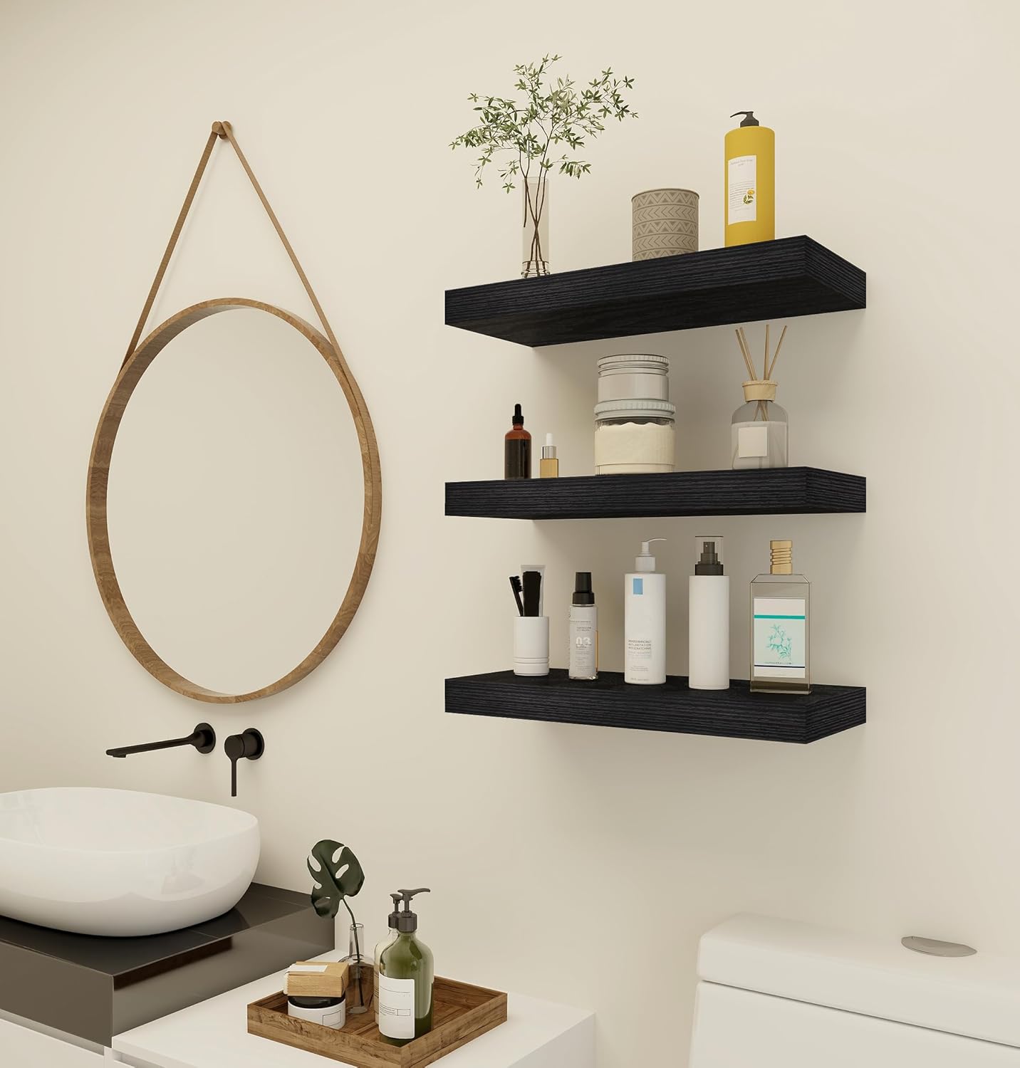 Vervida Floating Shelves Set of 3 Black 15 Inch Wall Mount