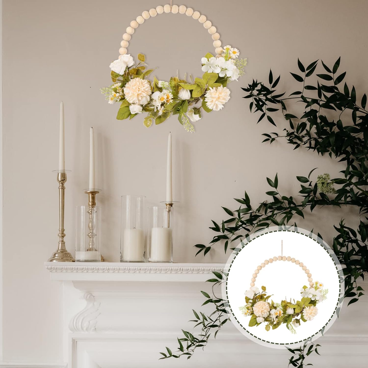 BESPORTBLE Vintage Wooden Bead Flower Wreath