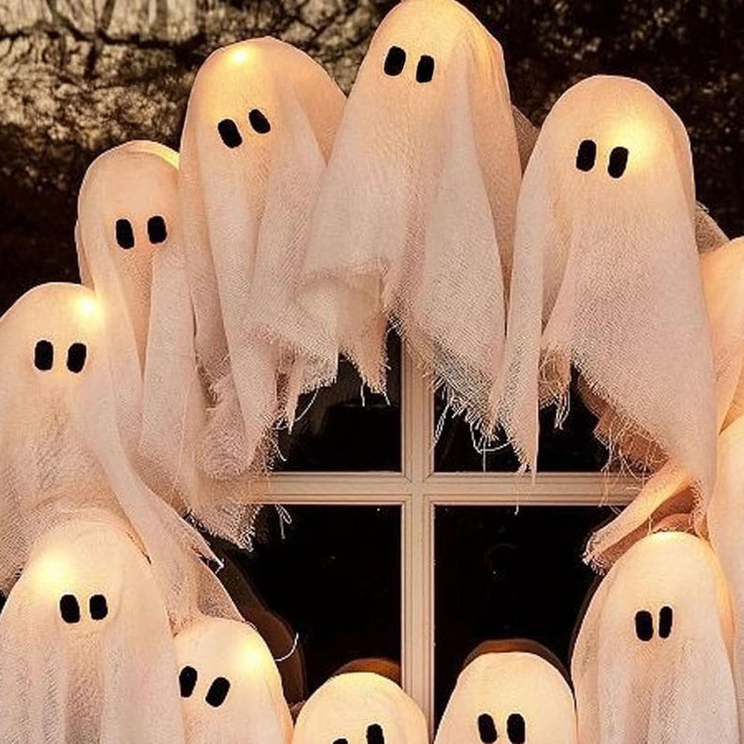 Spooky Light-Up Ghost Wreath for Front Door