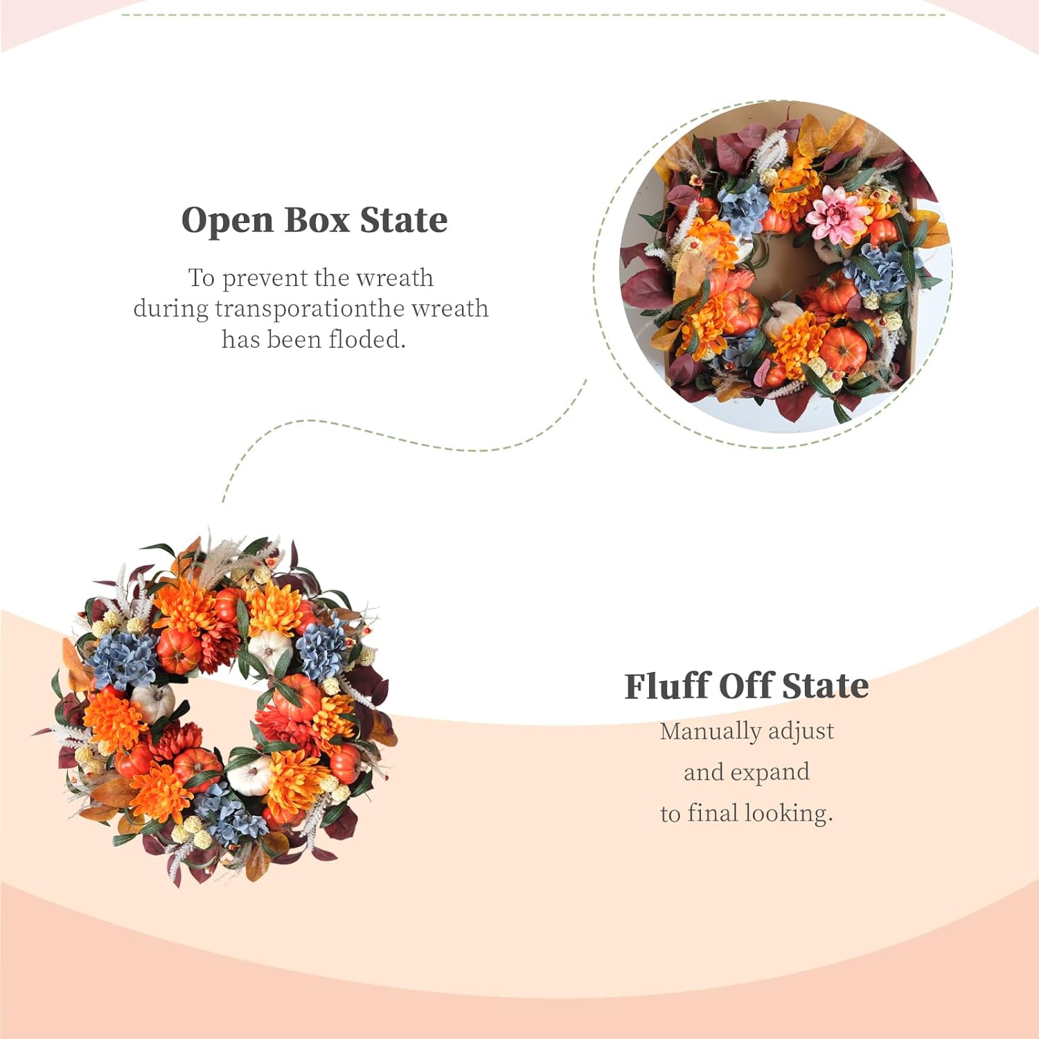 24-inch Fall Pumpkin Wreath Handcrafted Decor