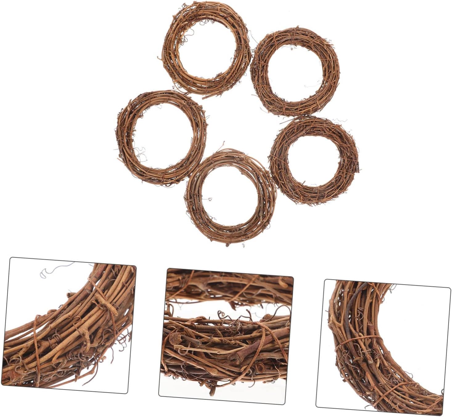Sosoport 5Pcs Rattan Wreath Rings for Christmas and Holiday Decor