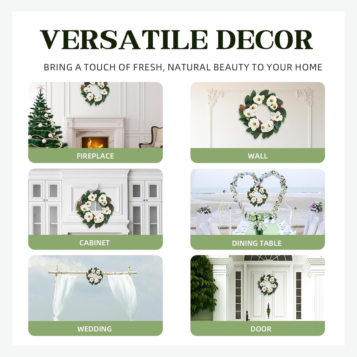 All Seasons Wreath for Front Door with Silk Cream Magnolia