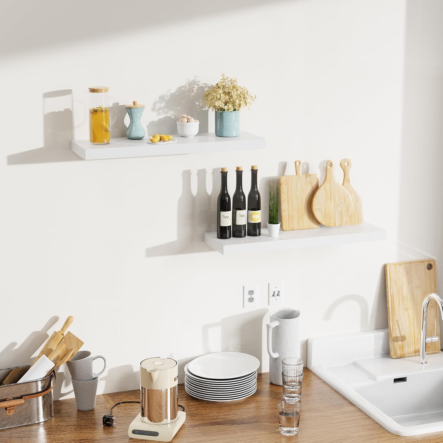 Bellsal Floating Shelves for Wall Set of 2 White Engineered Wood