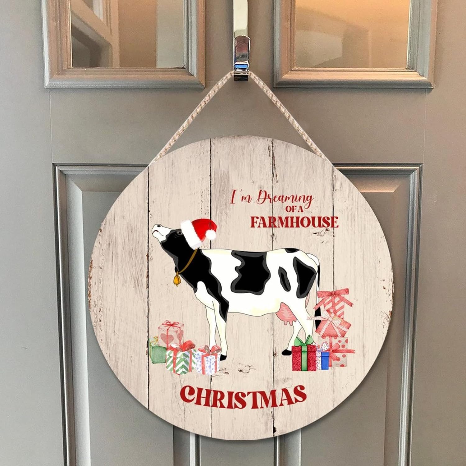 Farmhouse Door Hanger with Farm Animal Design 10x10in Wood Sign