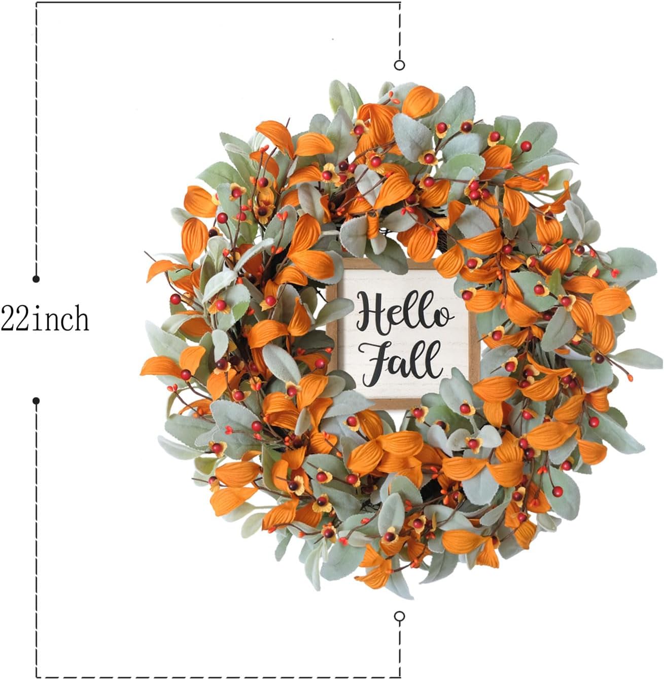 Bibelot 22 Inch Fall Wreath with Hello Fall Sign