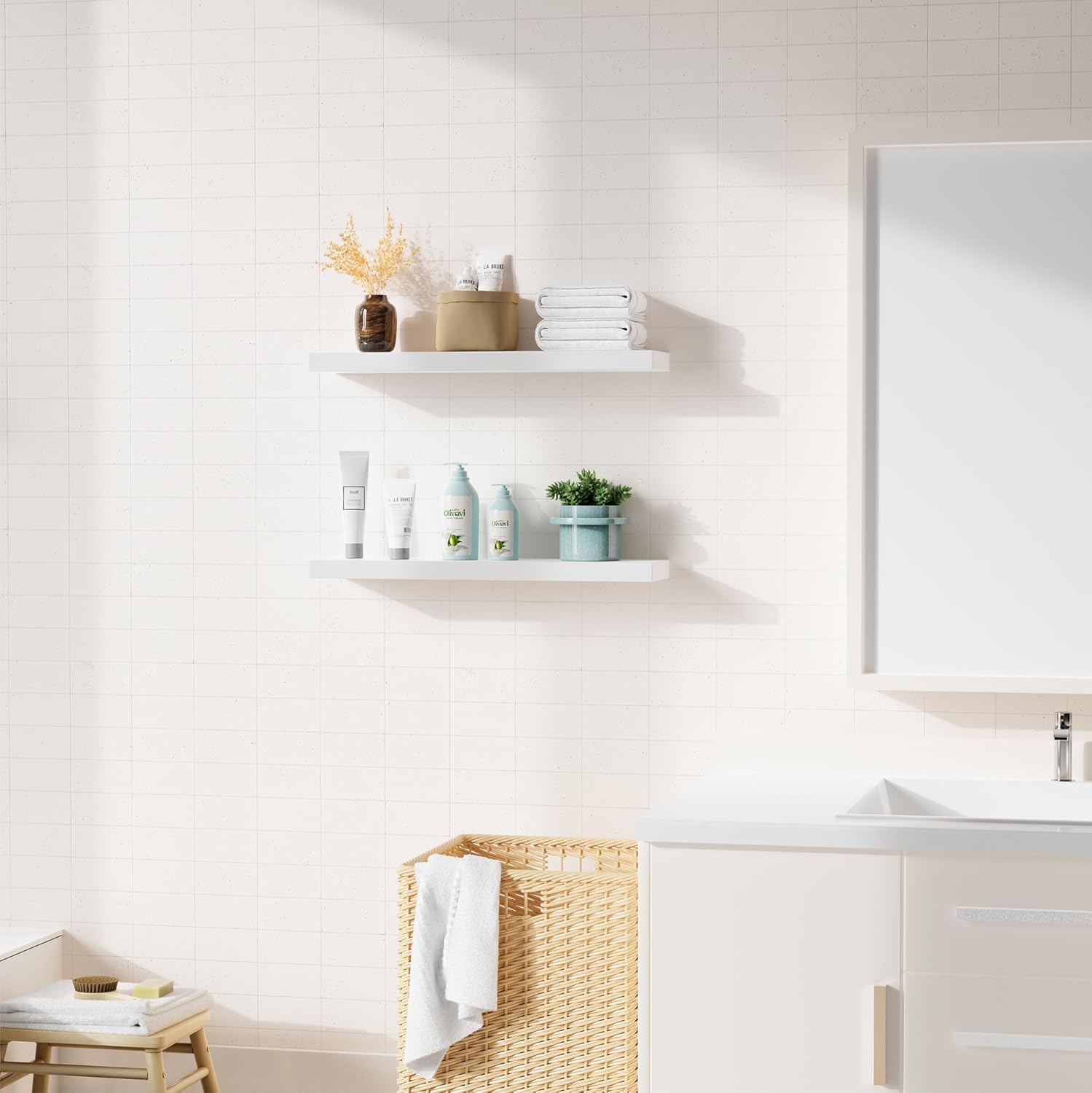 Bellsal Floating Shelves for Wall Set of 2 White Engineered Wood