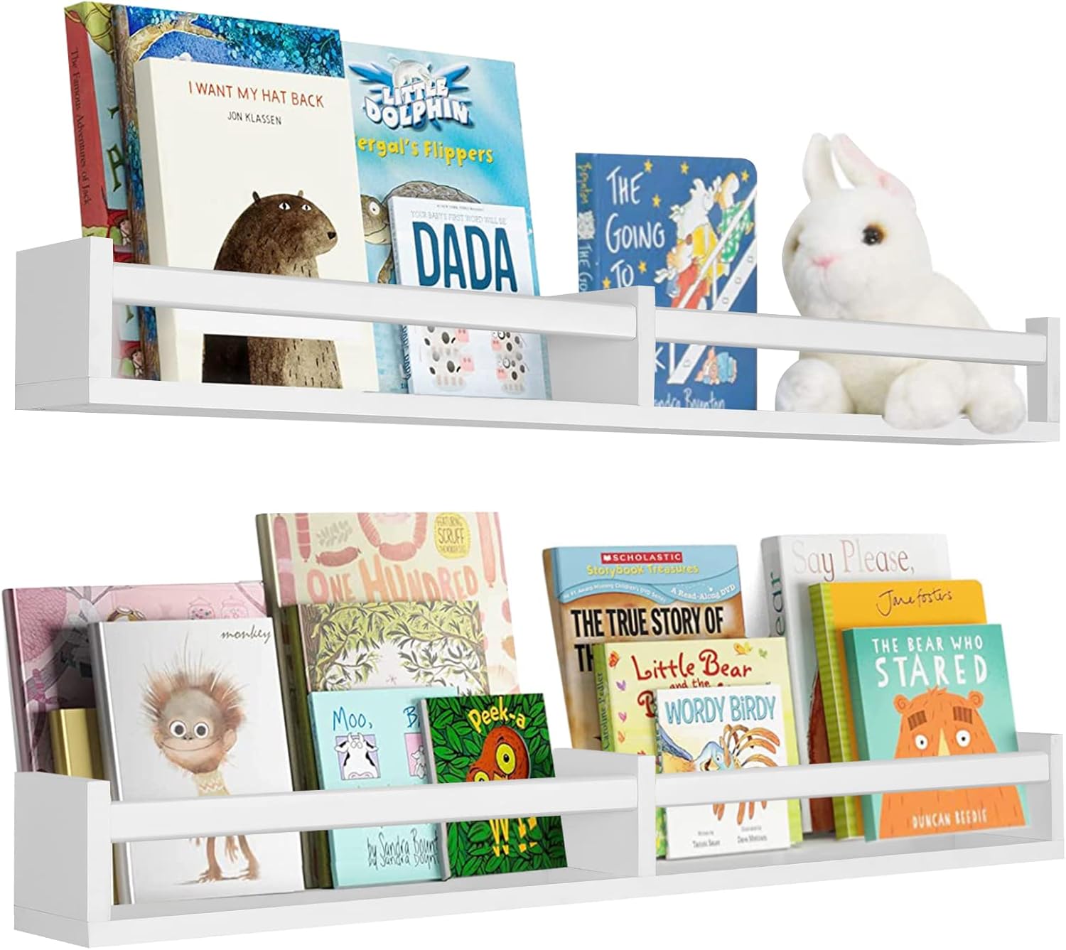 White Floating Bookshelf Set of 2 for Kids Room