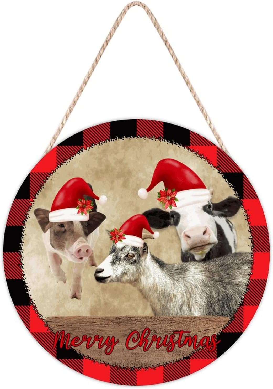 Farmhouse Door Hanger with Santa Hat and Farm Animals