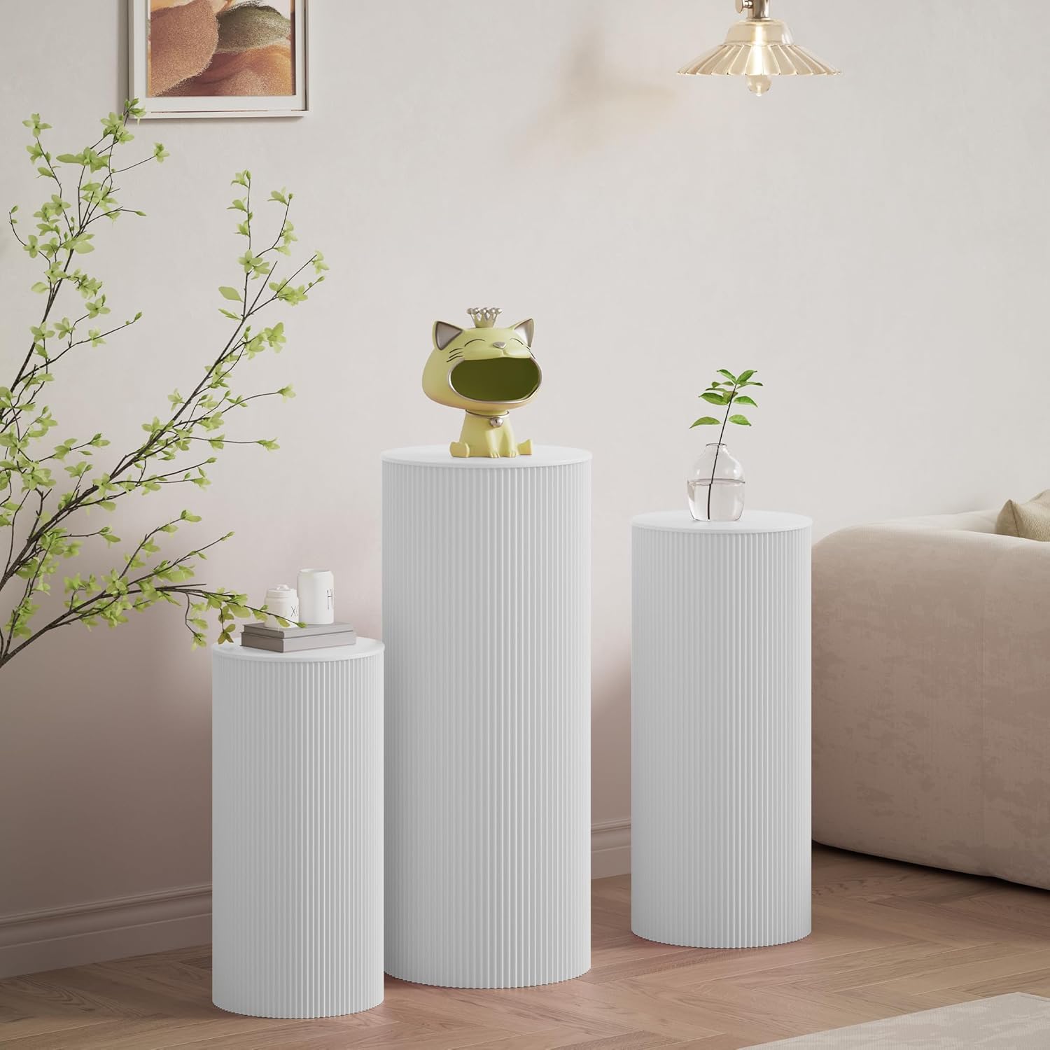3pcs White Cylinder Pedestal Stands for Party Decoration