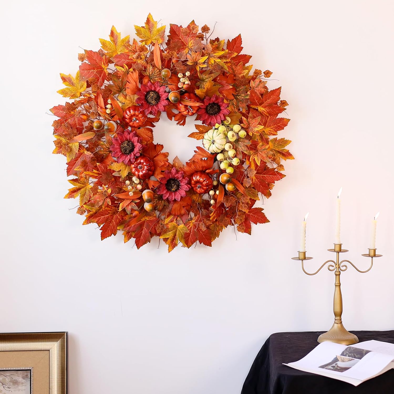28 Inch Large Fall Wreath for Front Door Porch Window 1
