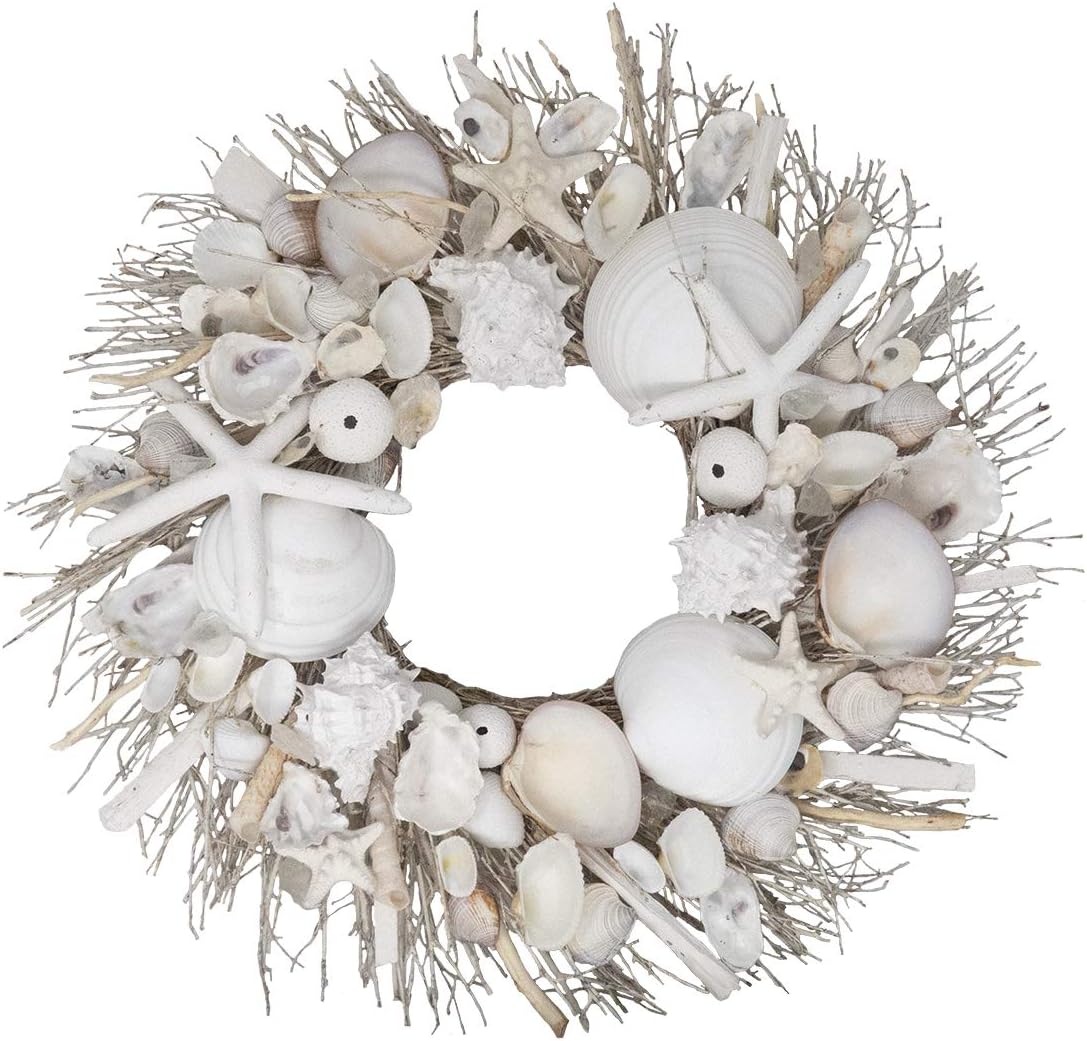 ANDALUCA Summer Seashell Starfish Wreath 20 Inches White