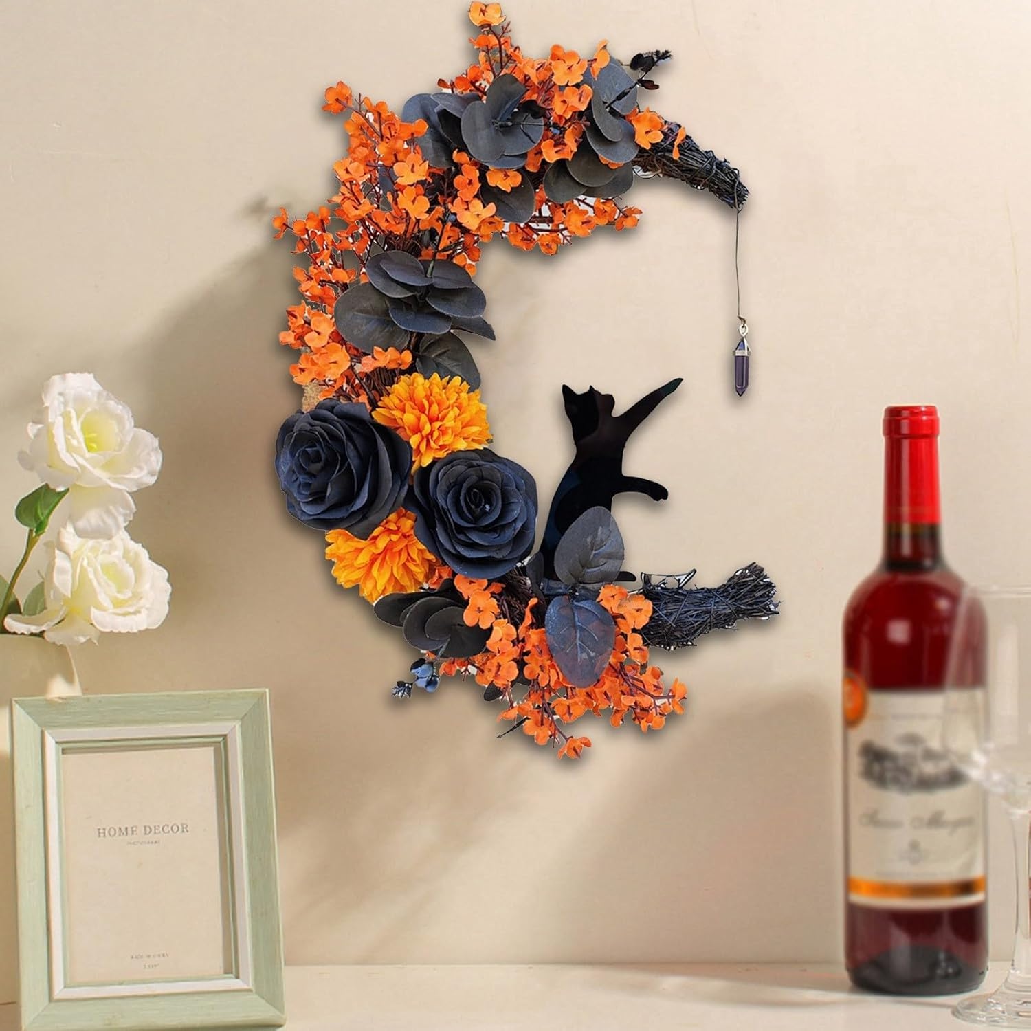 Elegant Halloween Cat Wreath for Front Doors