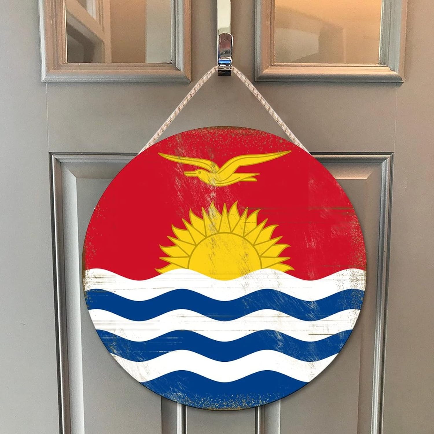 Farmhouse Door Hanger Kiribati Flag Wood Sign Home Decor