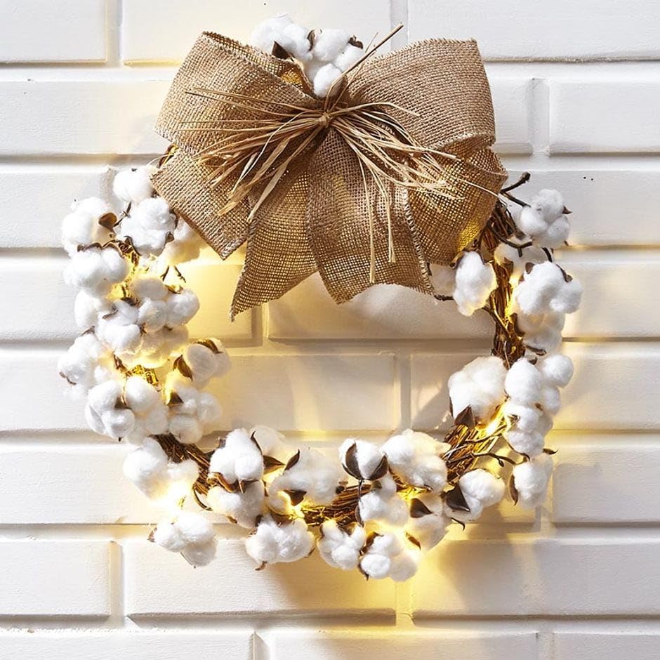 Country Cotton Boll Wreath for Winter Decor