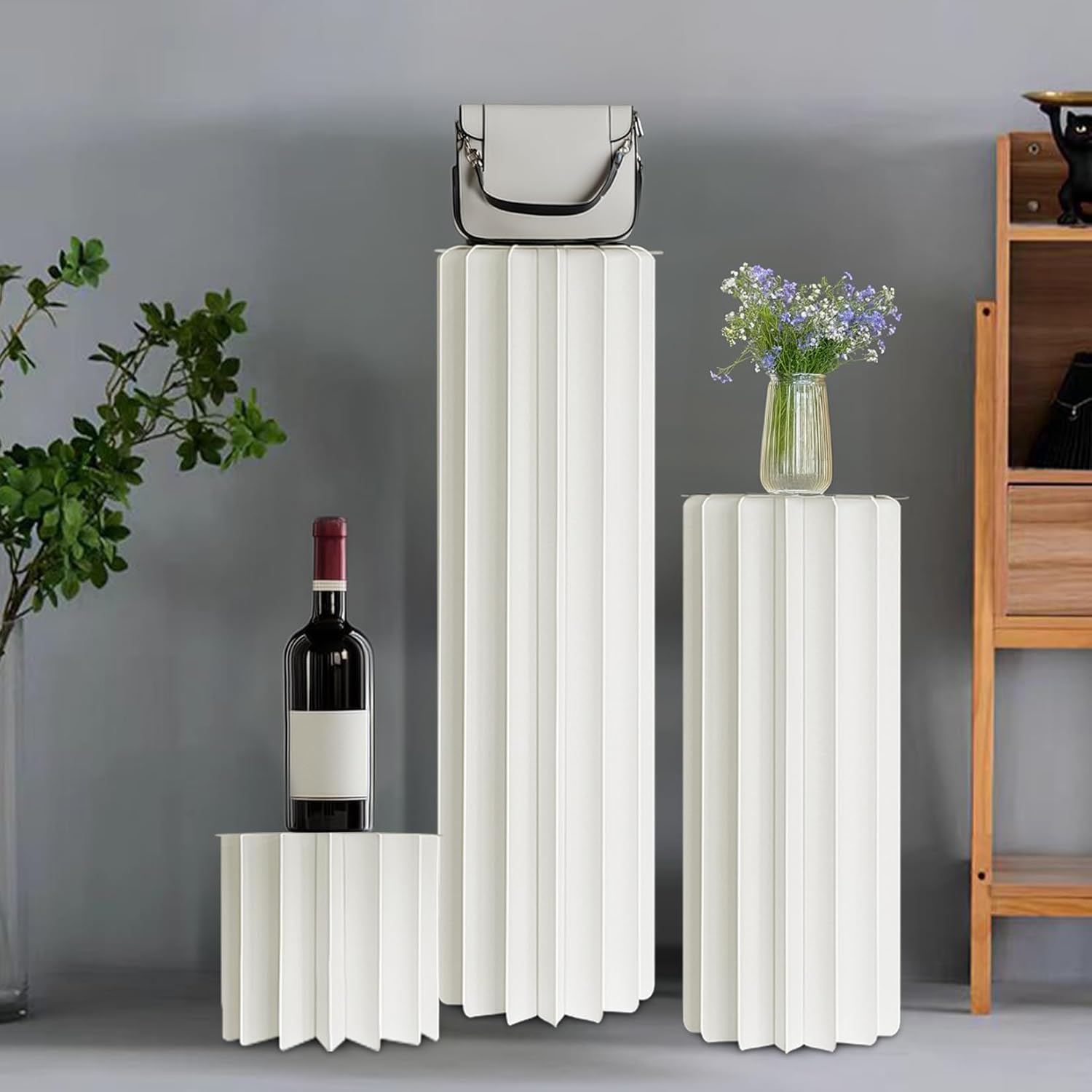 3 Pcs White Cylinder Stands for Party Display