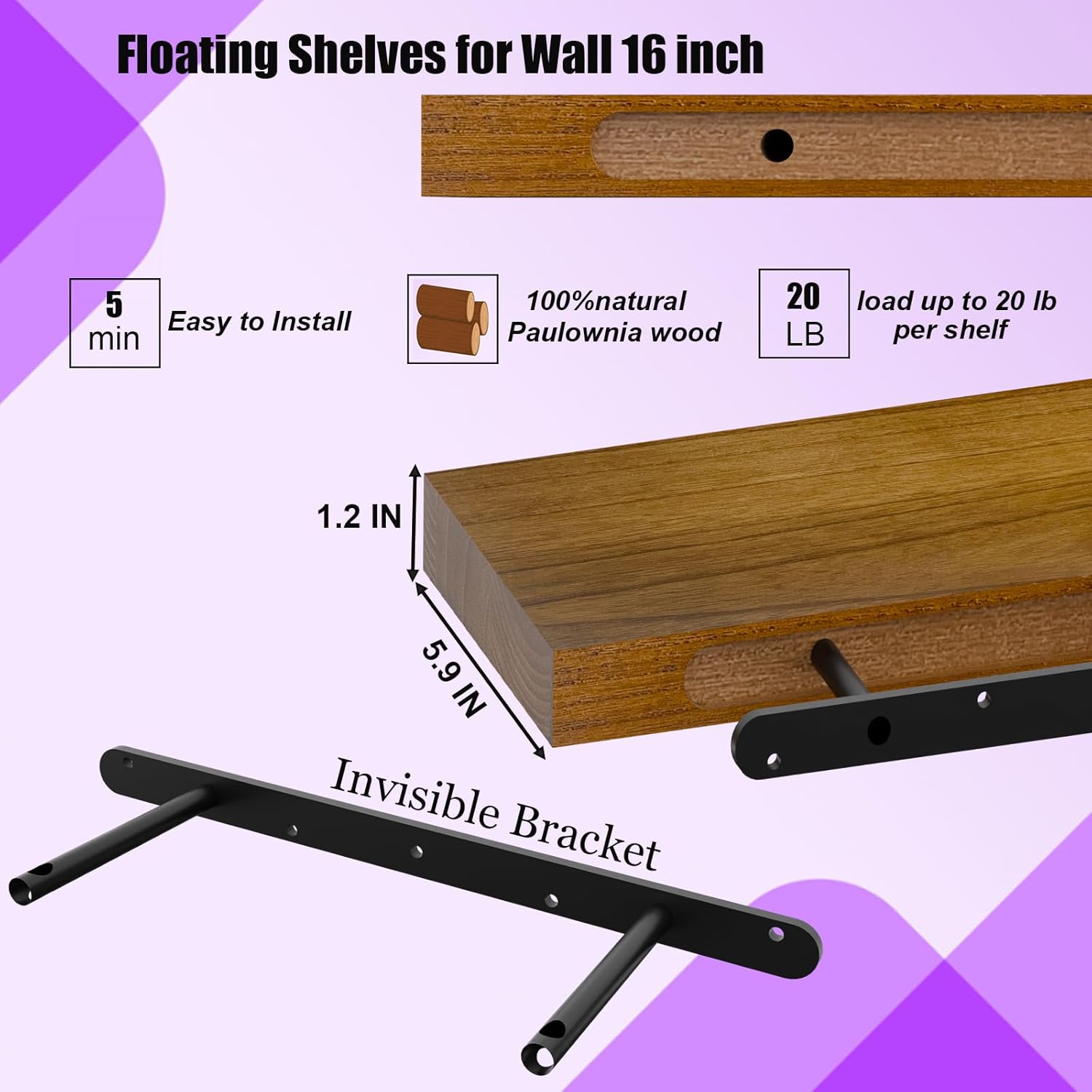 IAE Walnut Floating Wall Shelves Set of 2 16 Inch