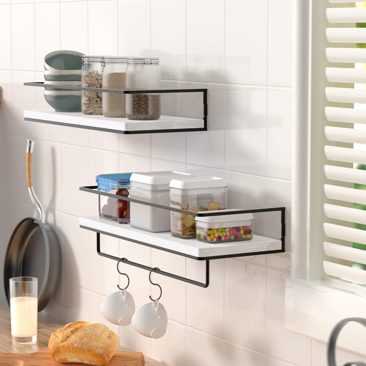 ZGO Floating Shelves Wall Set of 2 with Towel Rack