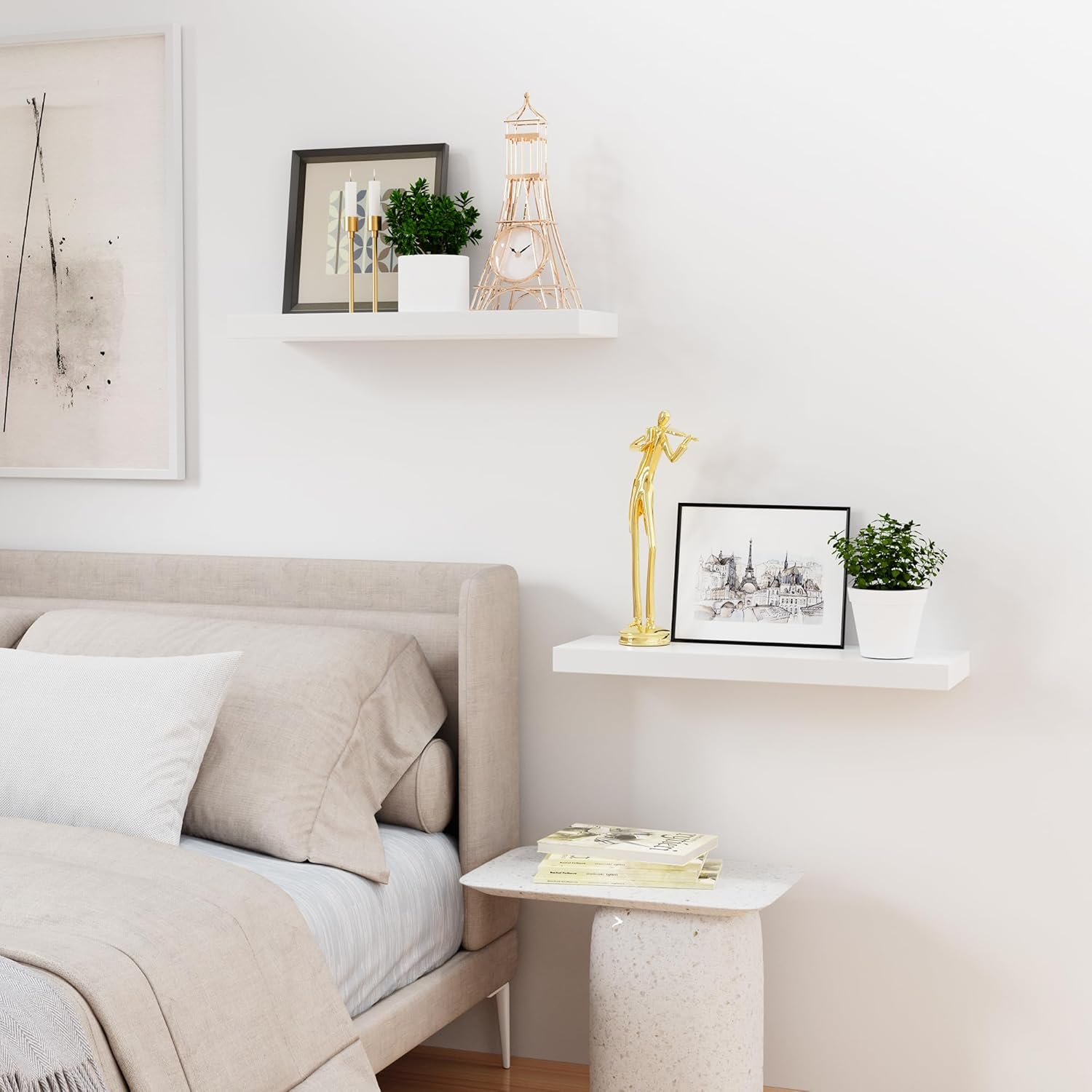 Bellsal Floating Shelves for Wall Set of 2 White Engineered Wood