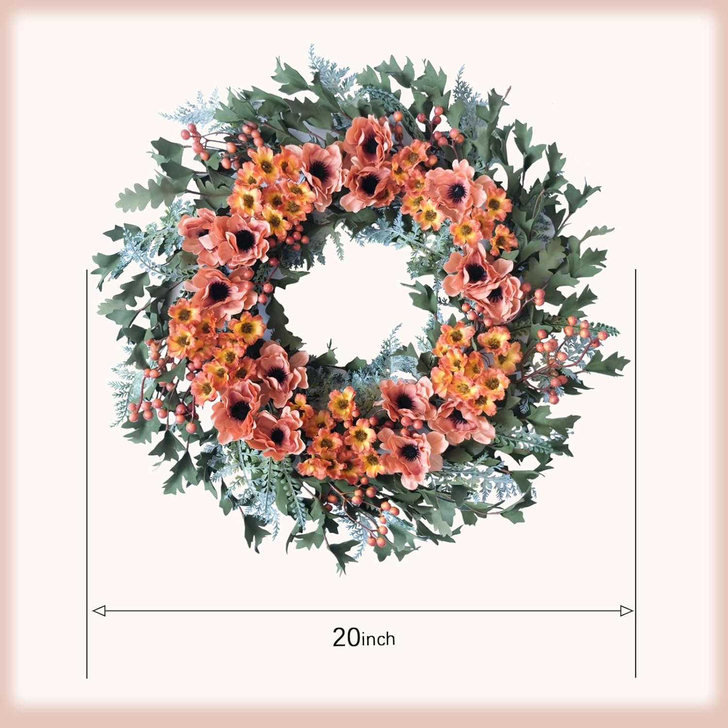 20 Inch Artificial Autumn Wreath for Front Door Fall Decor