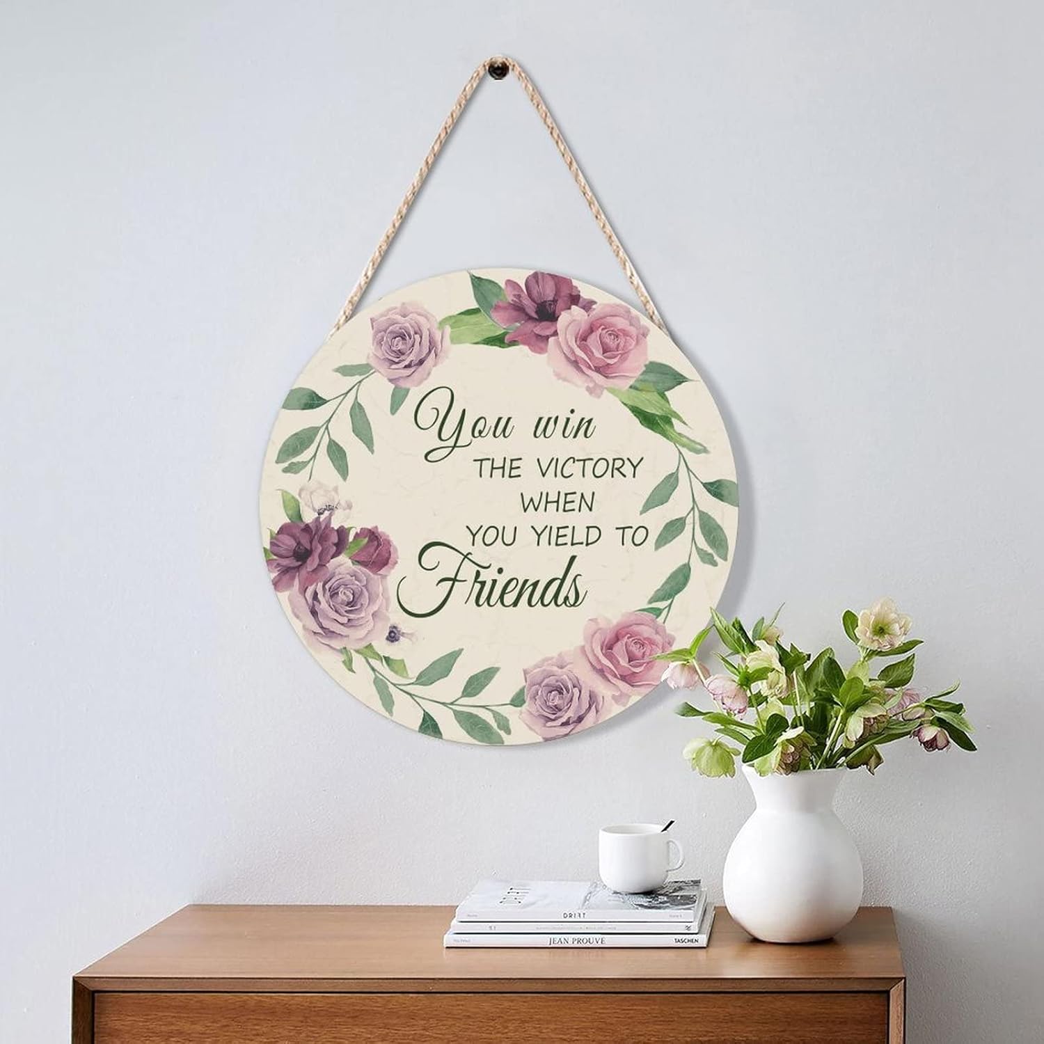 Farmhouse Door Hanger Floral Wreath Vintage Wood Sign Funny Decor for Kids Girls Women 12x12in