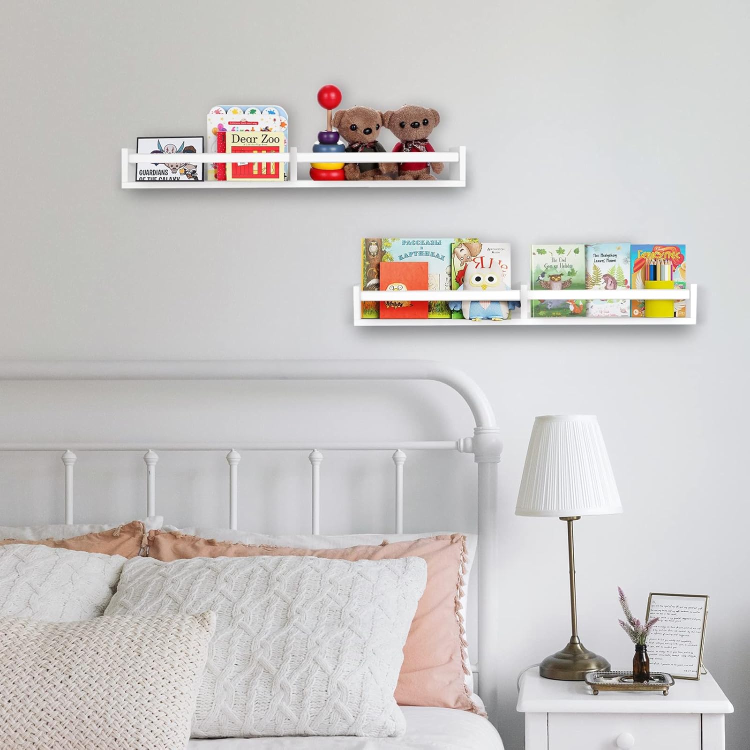 White Floating Bookshelf Set of 2 for Kids Room