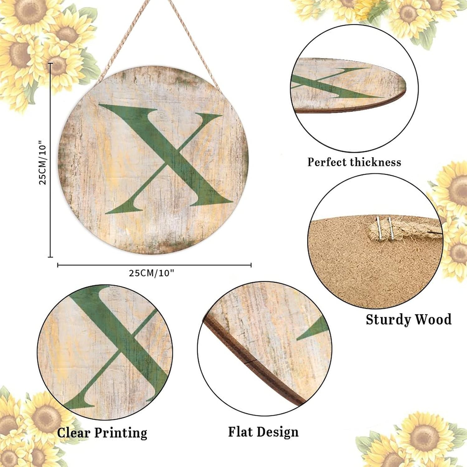 Farmhouse Door Hanger Vintage Distressed Wood with X Letter Sign 10x10in