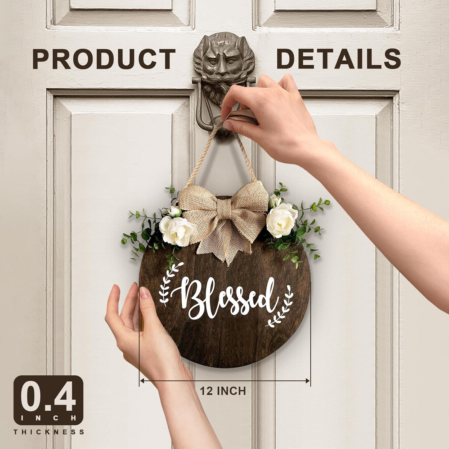 Blessed Farmhouse Welcome Sign Round Wood Door Decor