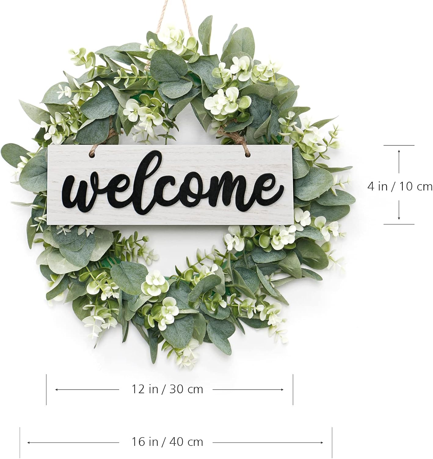 Dremisland 16 Inch Artificial Eucalyptus Wreath with Welcome Sign