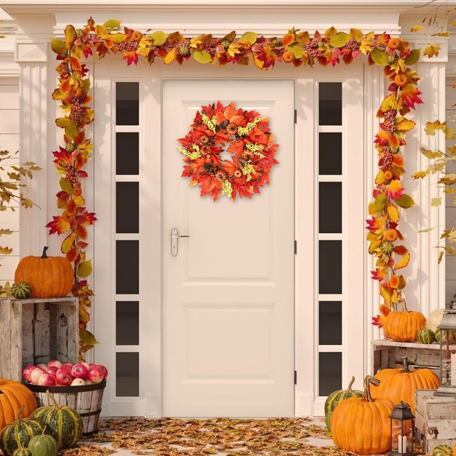 18 Inch Thick Fall Wreath with 20 LED Lights