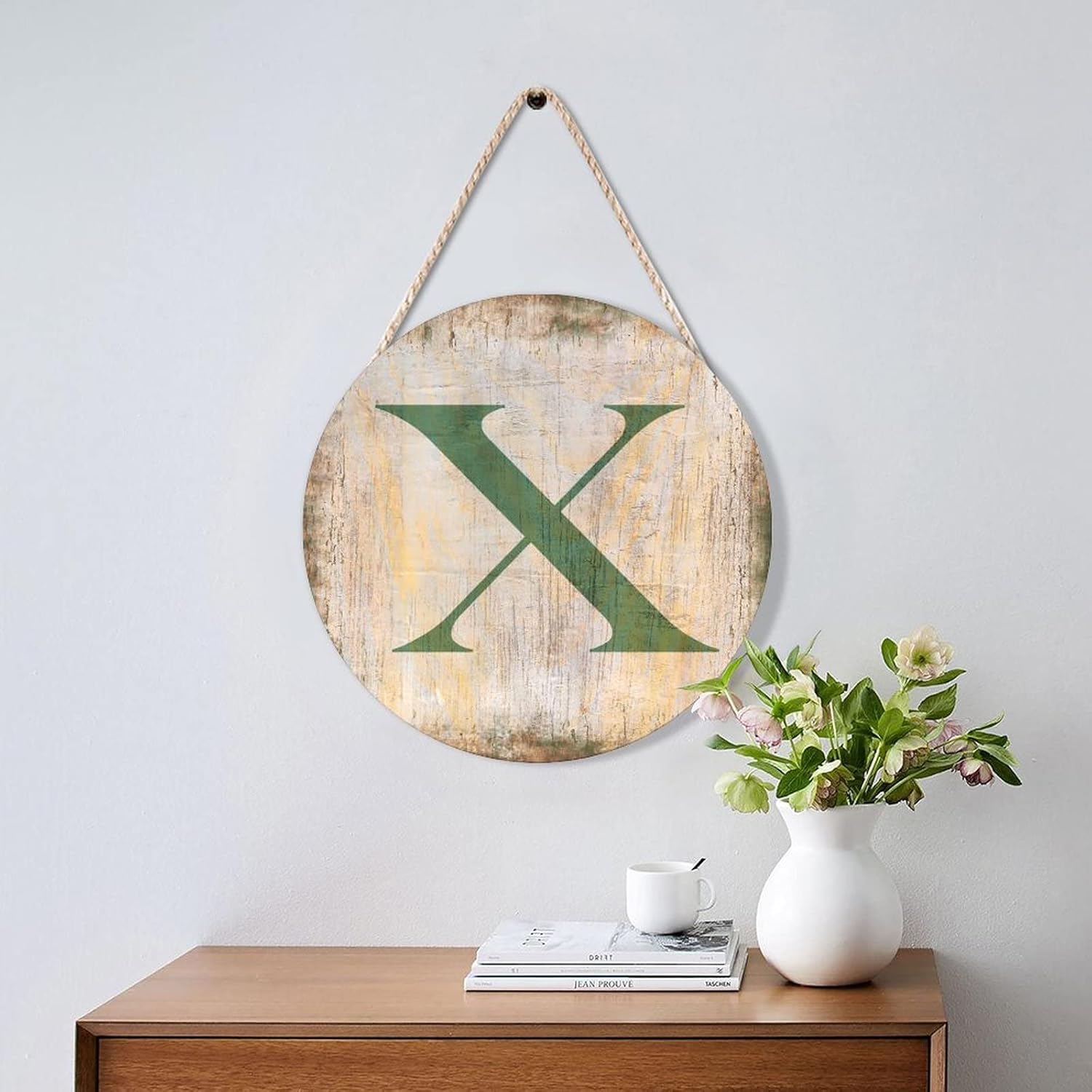 Farmhouse Door Hanger Vintage Distressed Wood with X Letter Sign 10x10in