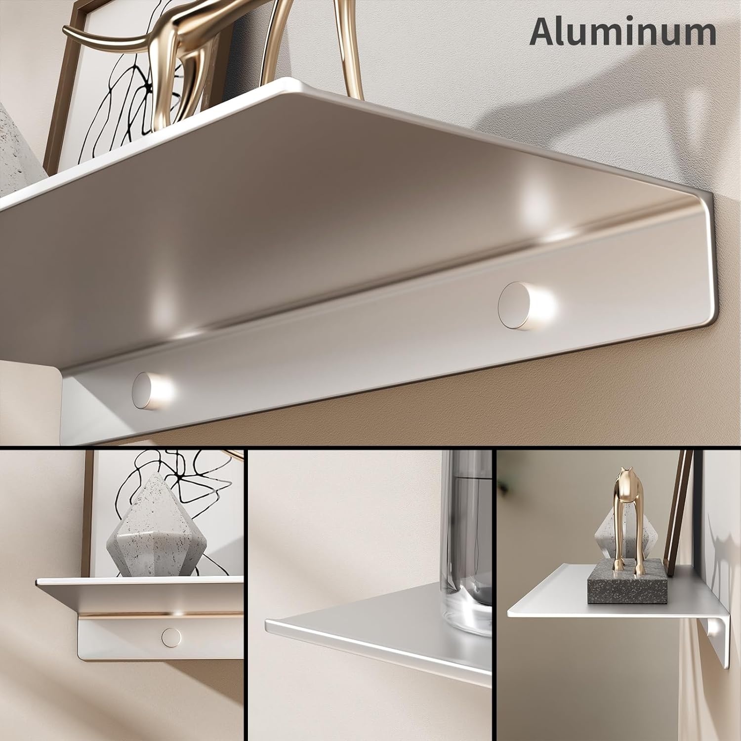 Danpoo Matte Silver Floating Metal Shelf for Wall Storage