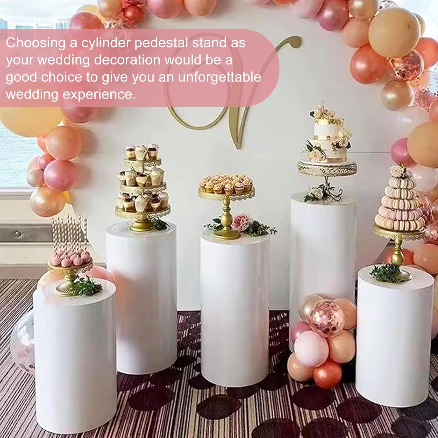 Premium Metal Cylinder Pedestal Stands Set of 5 White