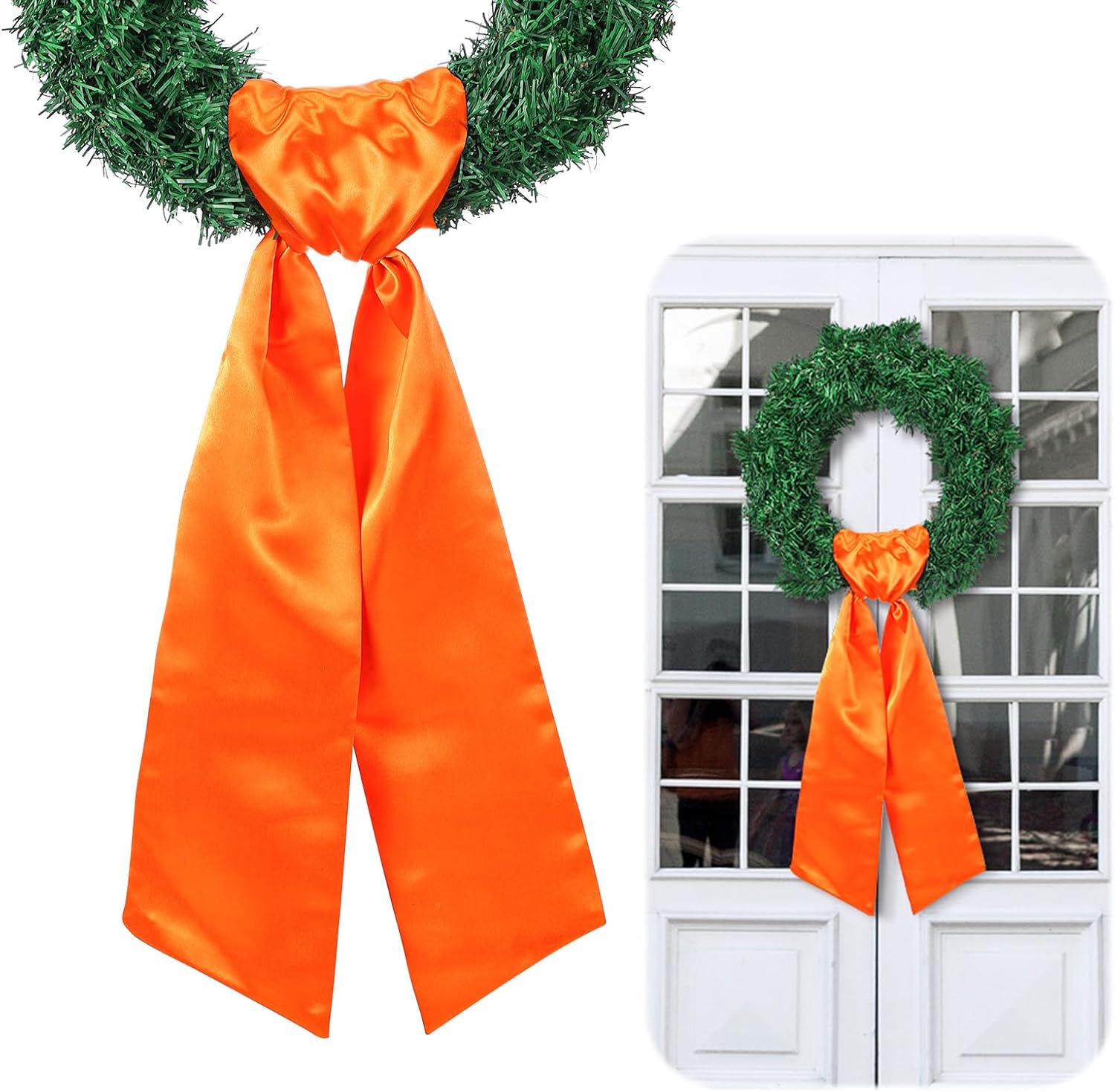 Orange Wreath Sash for Front Door Holiday Decor