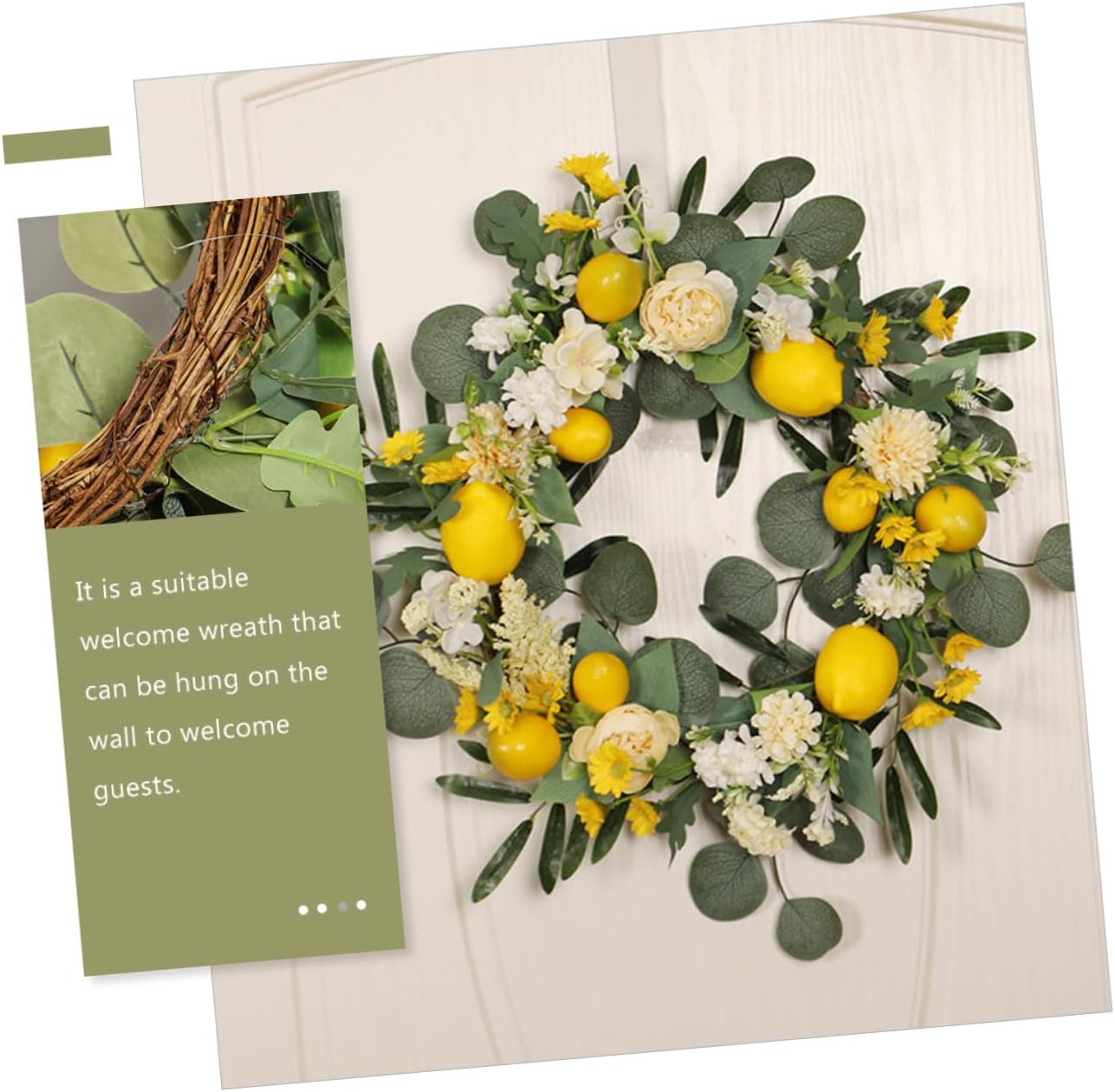 PRETYZOOM Realistic Lemon Flower Wreath for Front Door