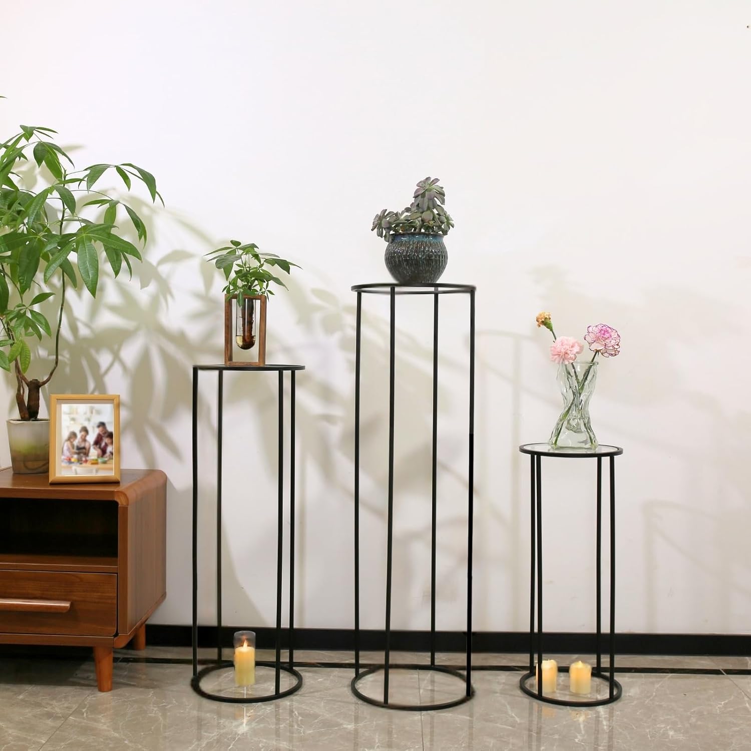 3PCS Round Black Metal Plant Stand for Party and Wedding
